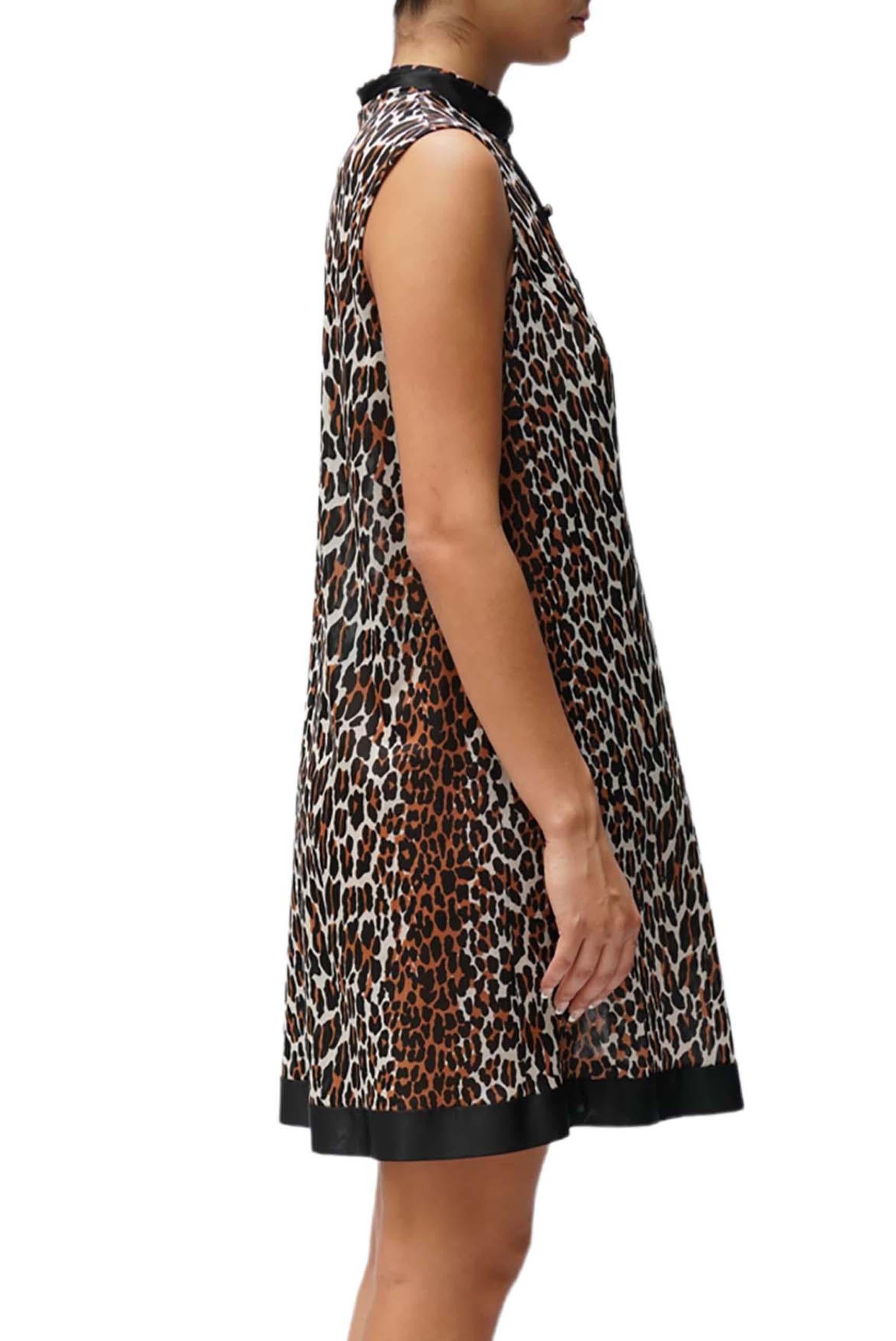 Brown 1960S Leopard Print Nylon Tricot Jersey Mod Slip Dress Negligee