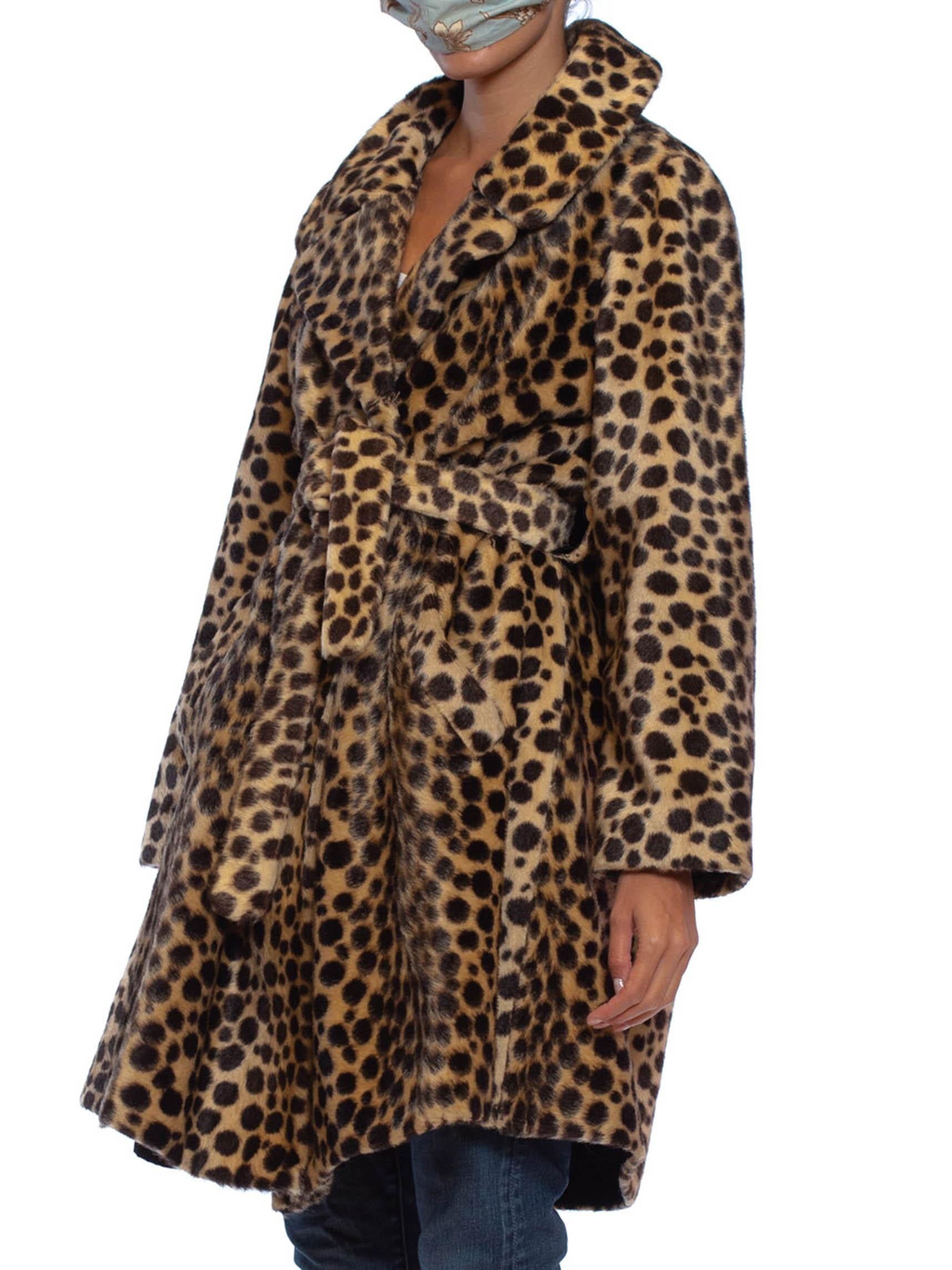 Black 1960'S Leopard Print Wool Blend Faux Fur Cheetah Spot Coat