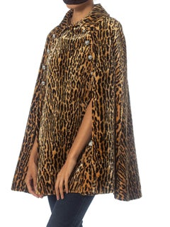 1960S Leopard Rayon Blend Faux Fur Velvet Cape