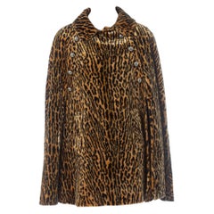 1960S Leopard Rayon Blend Faux Fur Velvet Cape