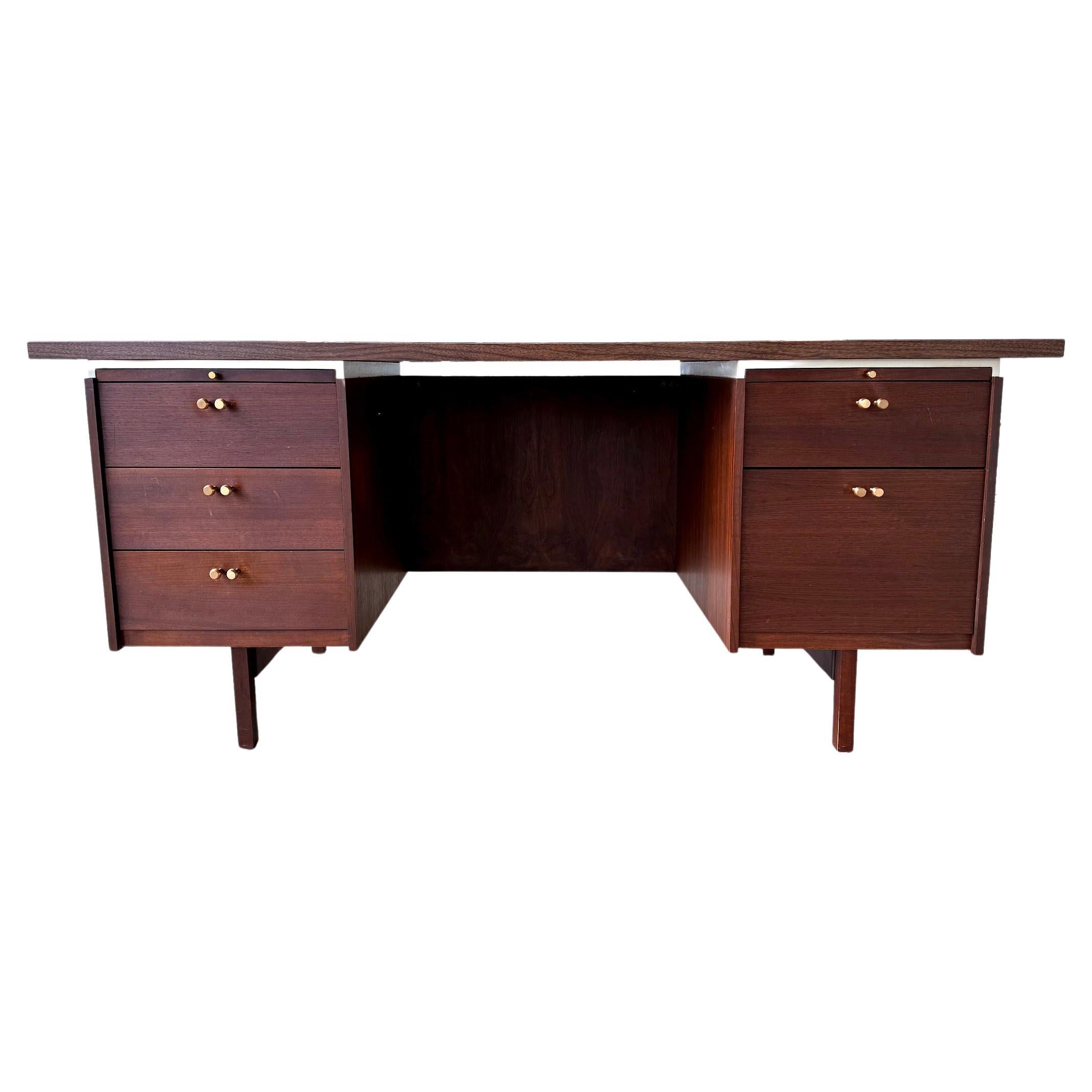 1960s Leopold Mid Century Modern Walnut Executive Desk For Sale