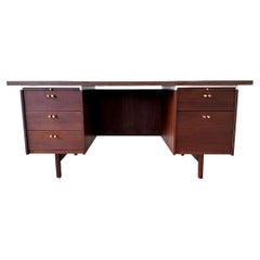 Antique 1960s Leopold Mid Century Modern Walnut Executive Desk