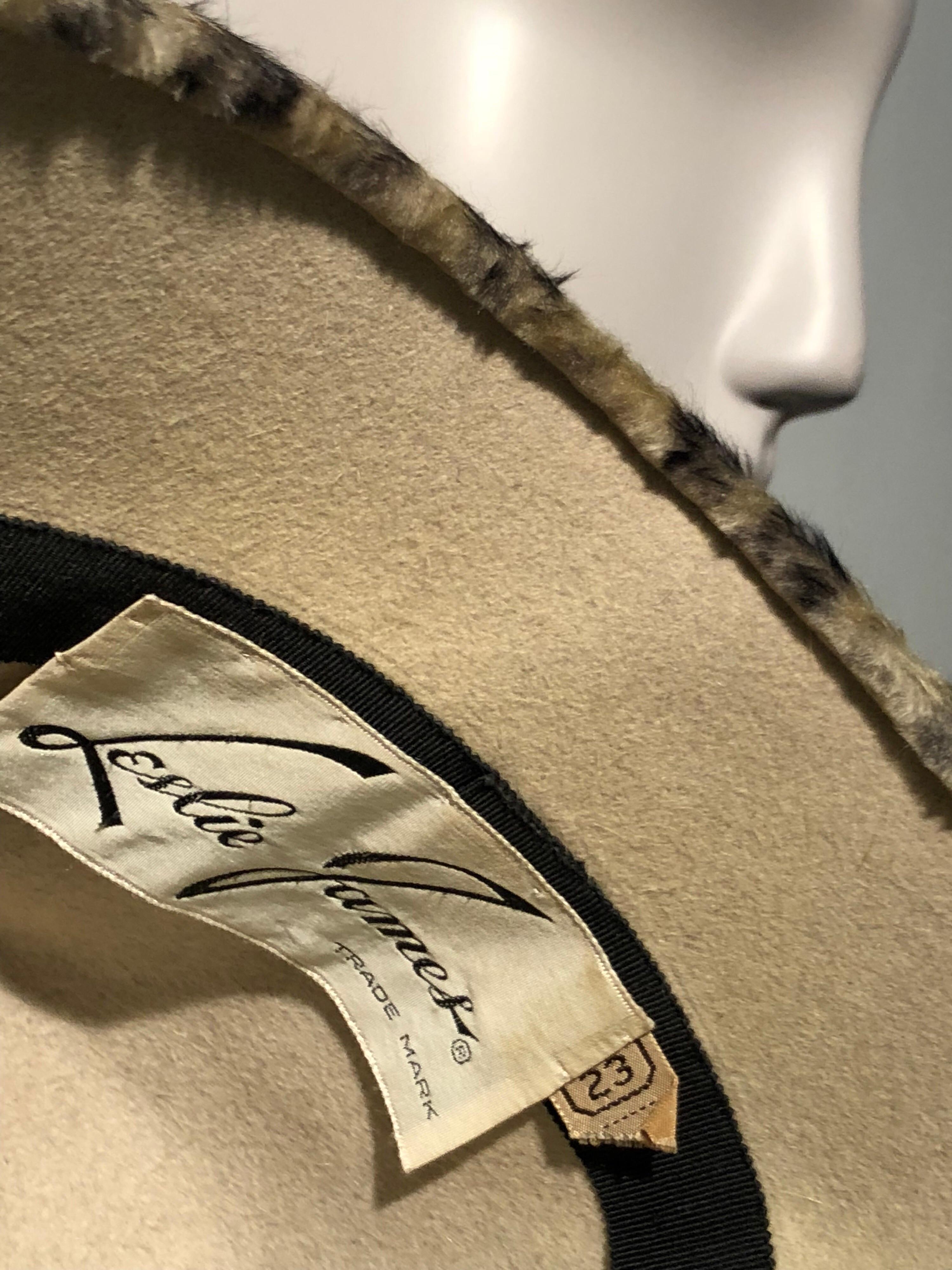 1960s Leslie James Leopard Print Faux Fur Bucket Style Hat W/ Unique Beaded Band For Sale 3