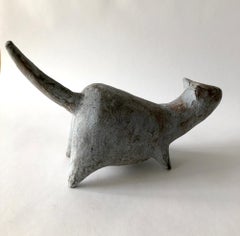 1960er Jahre Leza Sullivan McVey Steingut Modernistische kühle blaue Katze-Skulptur