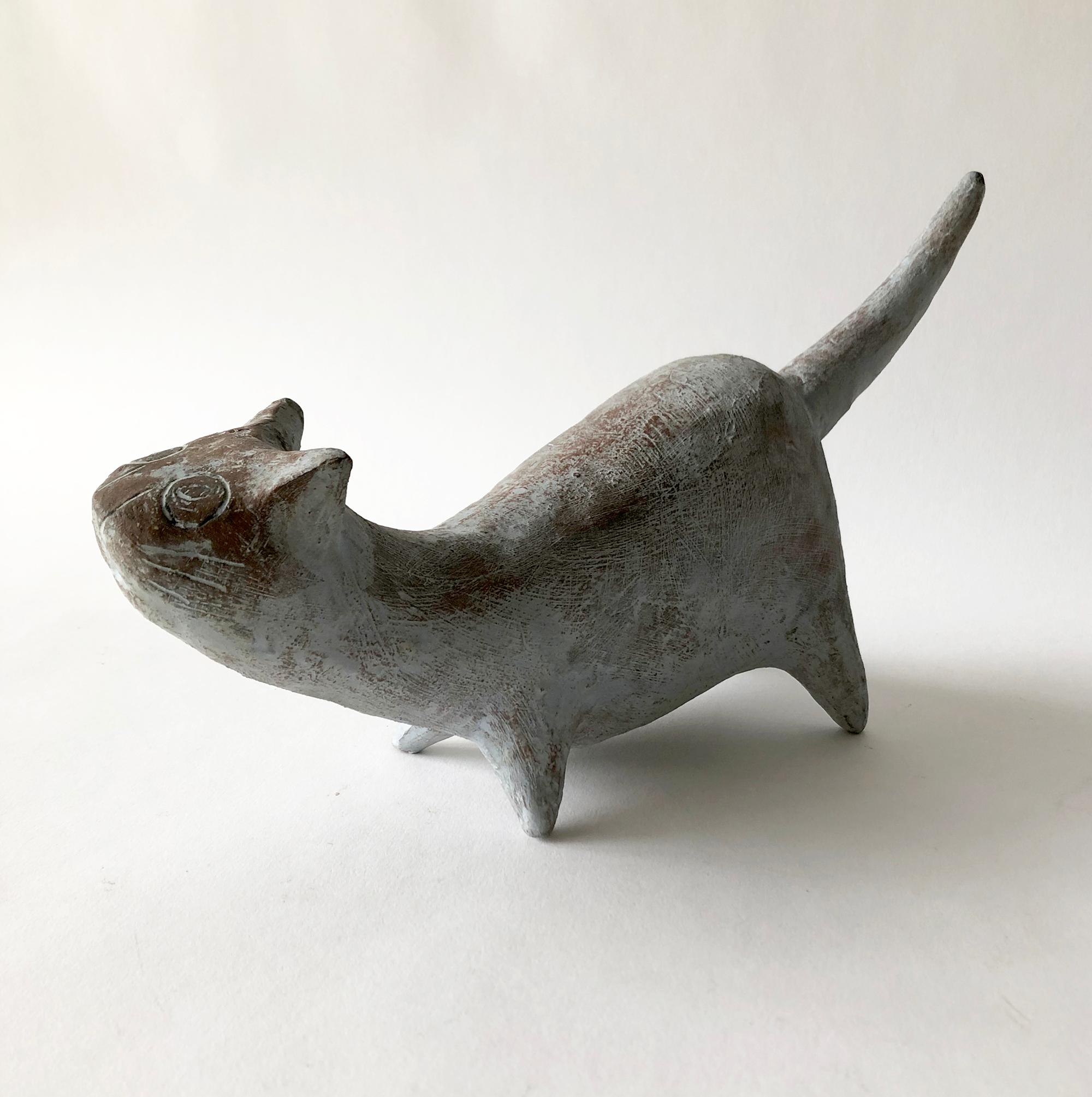 1960s Leza Sullivan McVey Stoneware Modernist Cool Blue Cat Sculpture 1