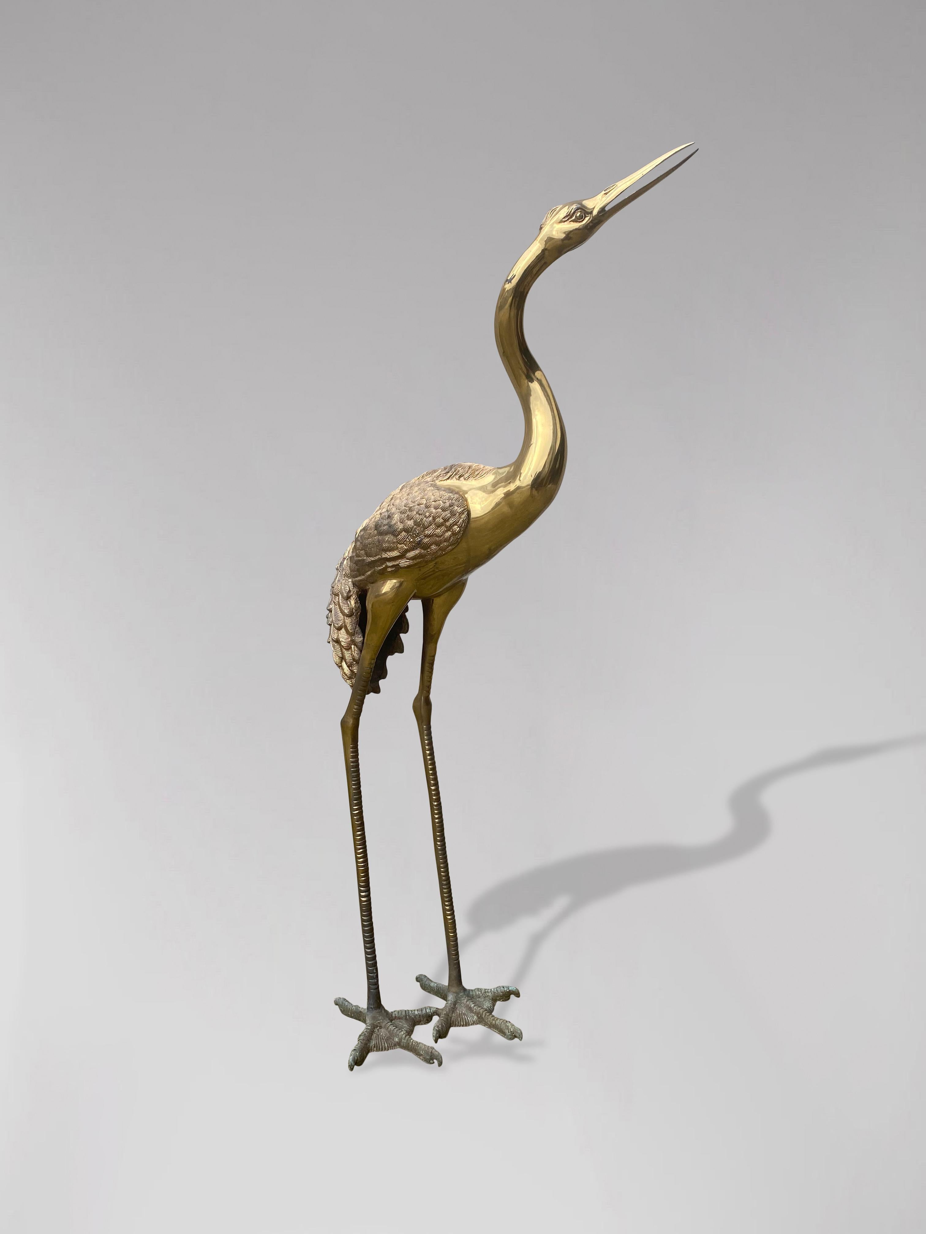 1960s Life Size Free Standing Solid Brass Heron Sculpture In Good Condition In Petworth,West Sussex, GB