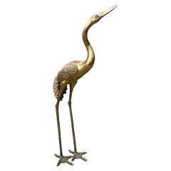 1960s Life Size Free Standing Solid Brass Heron Sculpture