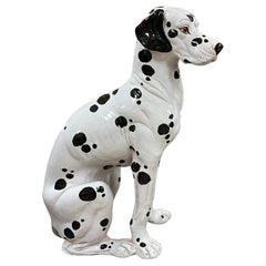 1960s Life Size Italian Terracotta Dalmatian Dog Figurine with Majolica Glaze