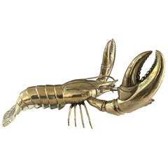 1960s Life-Size Solid Brass Lobster Sculpture with Exquisite Detail