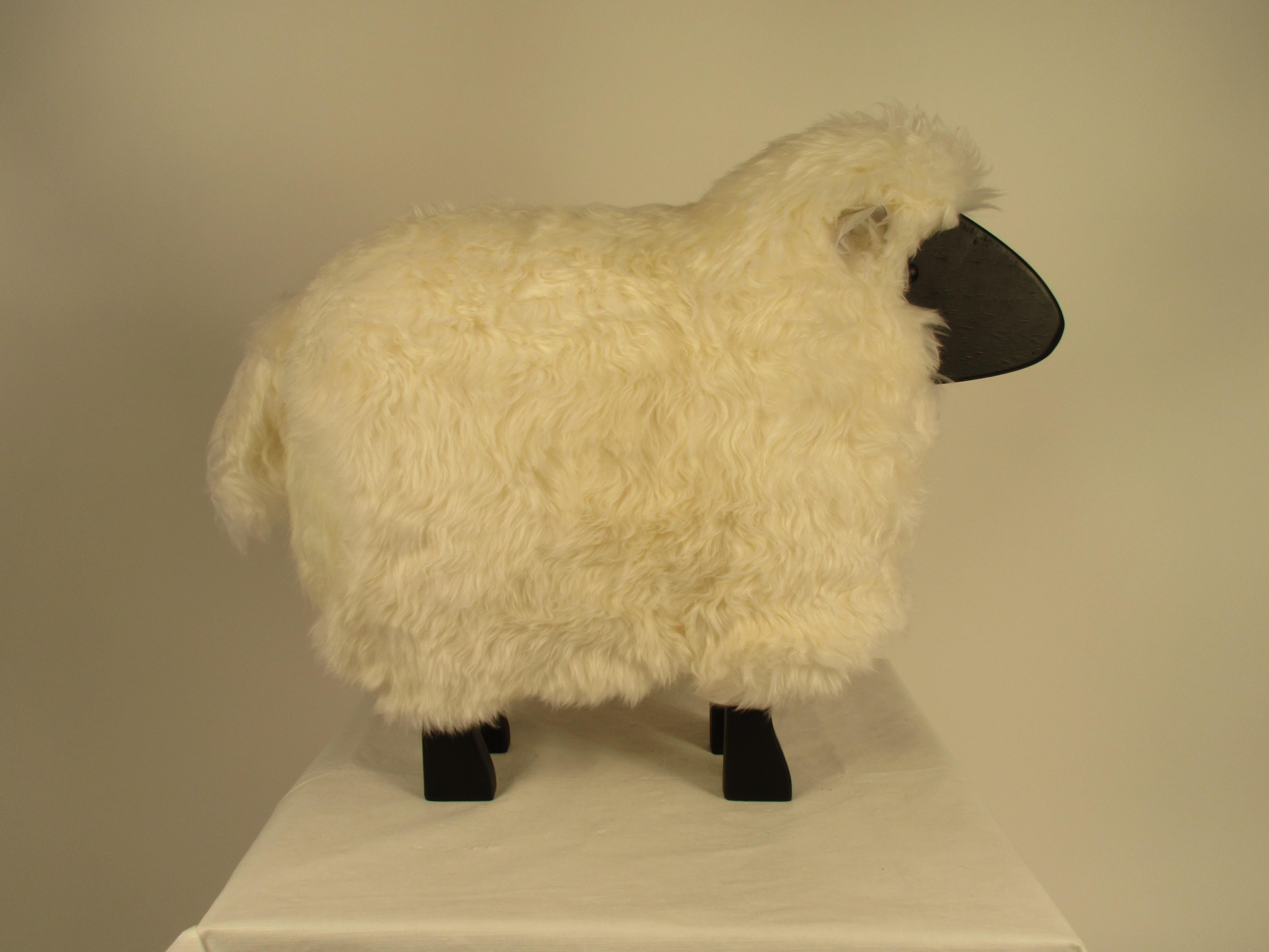 1960s sheep sculpture, the size of a small sheep. Just reupholstered in genuine sheep skin.