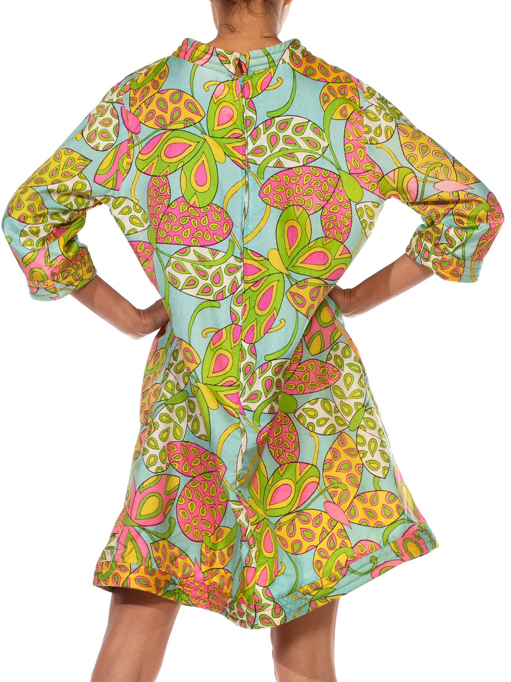 1960S Light Blue & Green Poly Blend Butterfly Print Dress 4