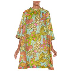 1960S Light Blue 
Green Poly Blend Butterfly Print Dress