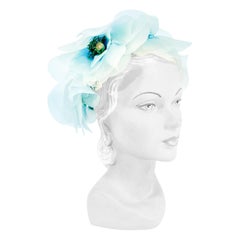 1960s Light Blue Silk Flower Wreath Hat