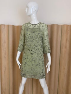 1960s Light Green Beaded Cocktail Dress