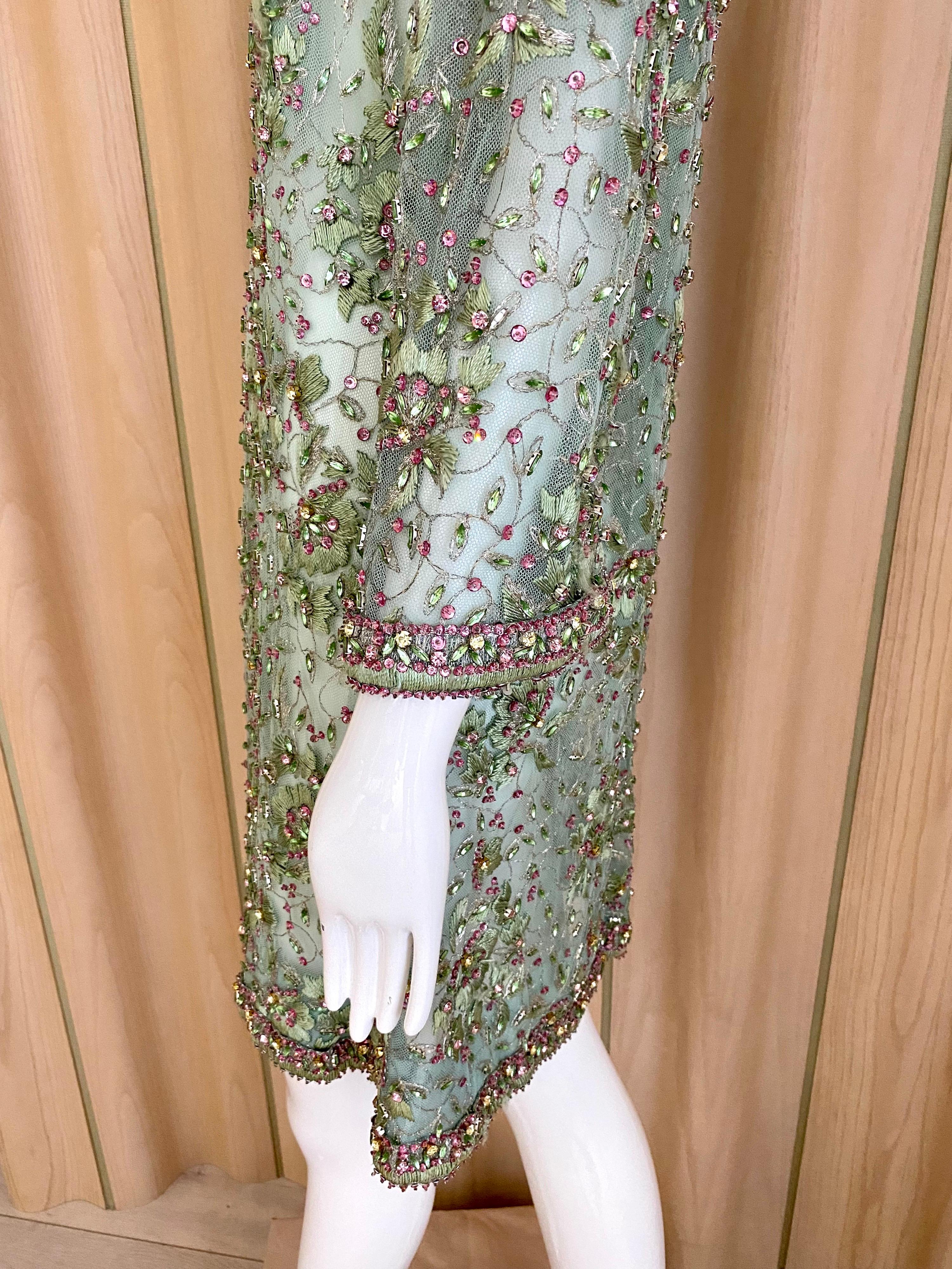 Gray 1960s Light Green Cocktail  Dress embellished with Rhinestones 