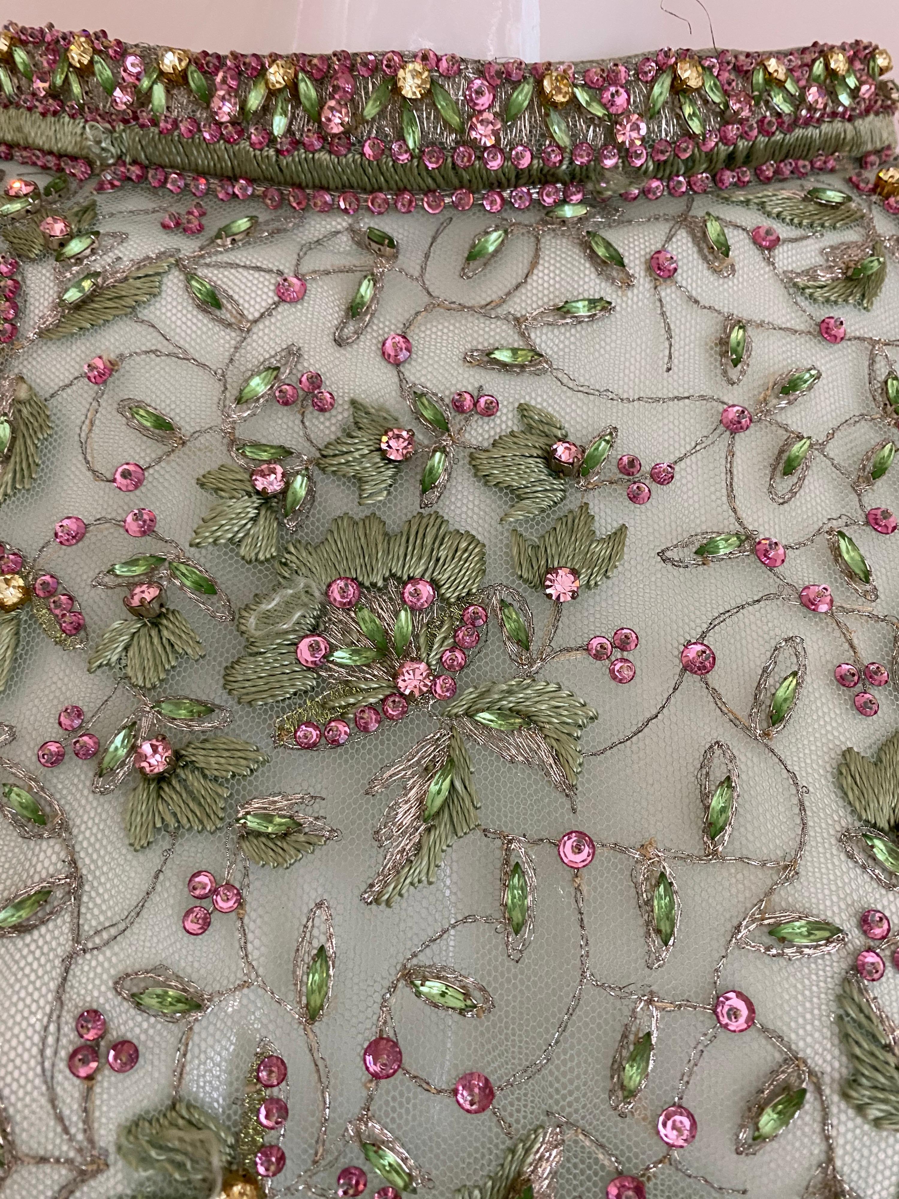 1960s Light Green Cocktail  Dress embellished with Rhinestones  In Excellent Condition In Beverly Hills, CA