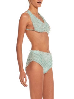 1960S Light Nylon Ruffle Ensemble With Tiny Embroidered Flowers
