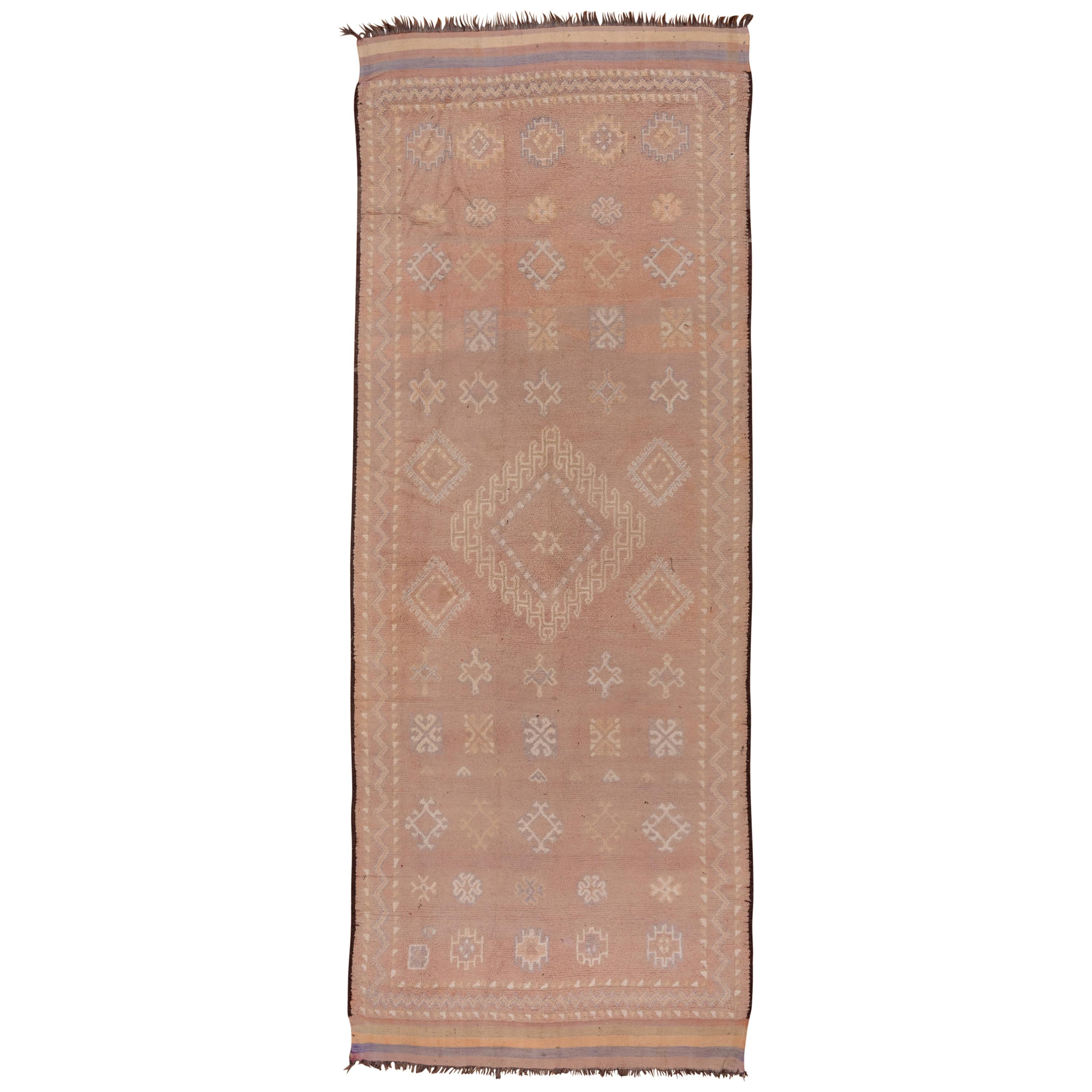 1960s Light Pink Moroccan Berber Gallery Rug, Wide and Long For Sale