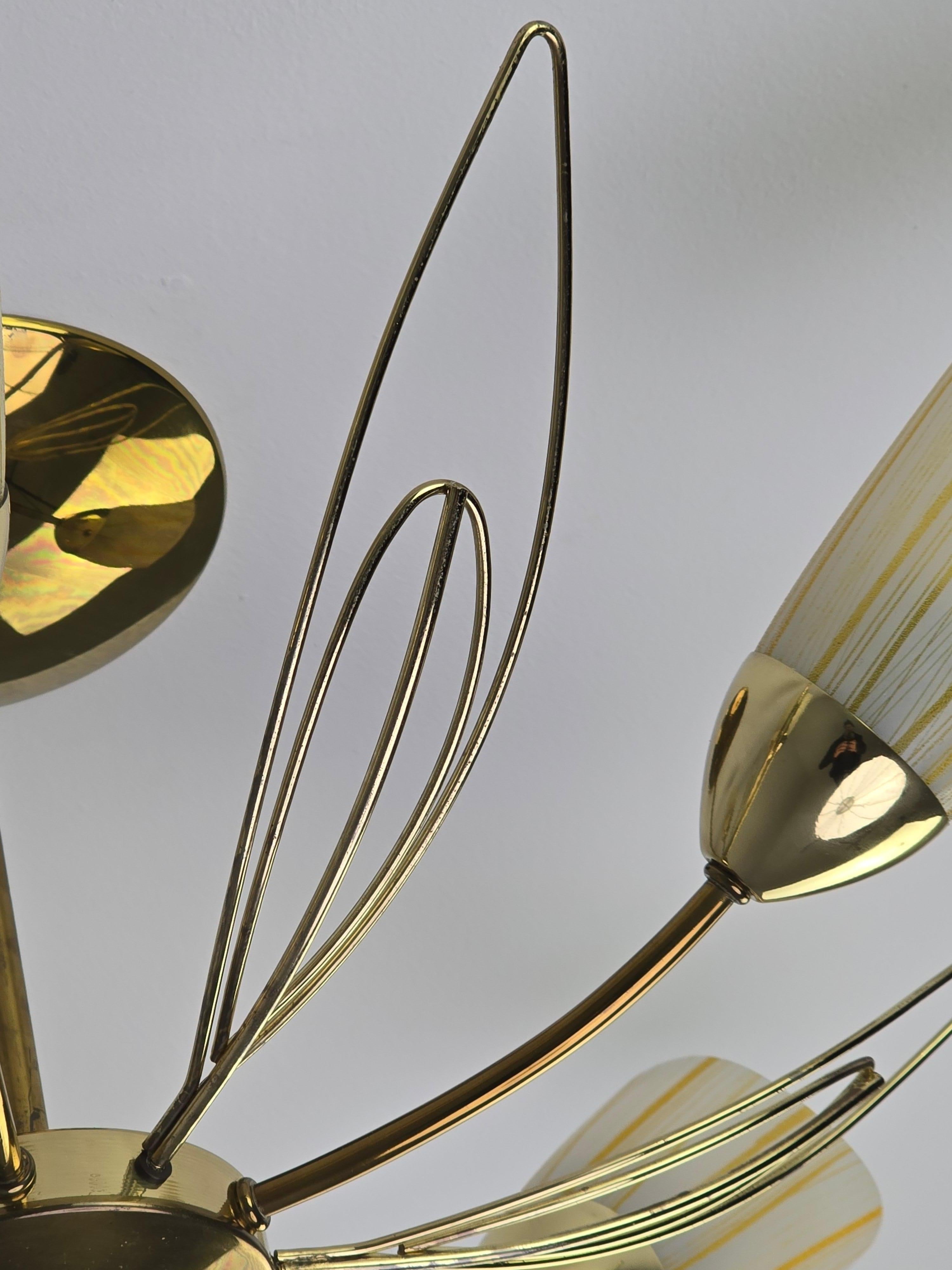 Empotrable de cristal rayado y latón Lightolier de 5 brazos de los años 60 , EE.UU. en venta 2