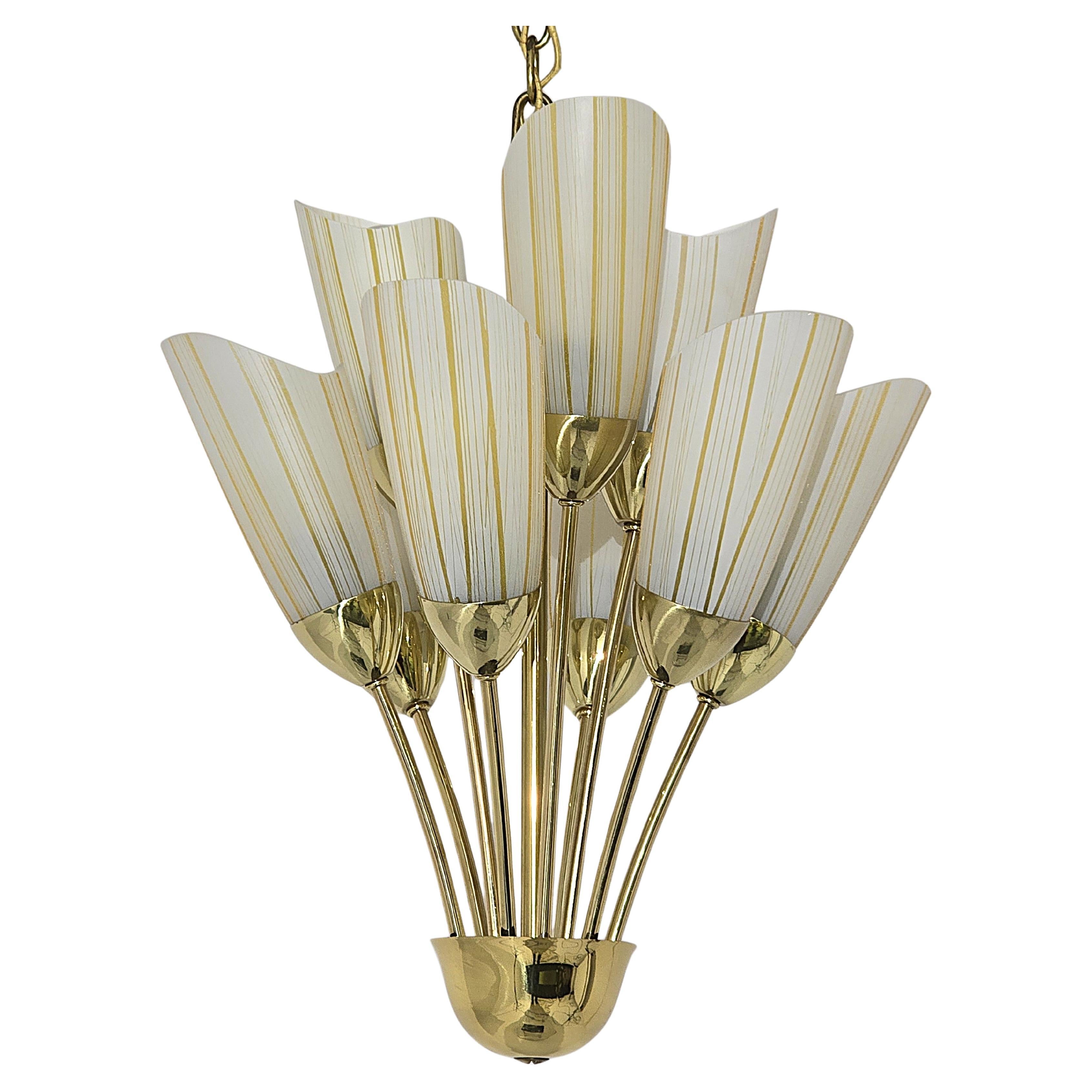 Lampadario in vetro a 8 bracci Lightolier del 1960 , USA