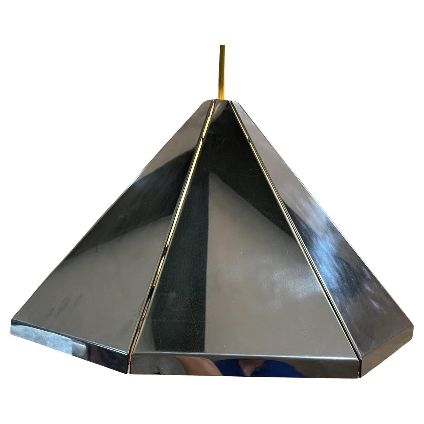 1960s Lightolier Modernist Chrome Pendant Dome Ceiling Lamp