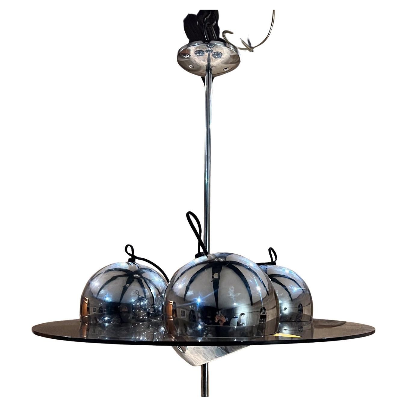 1960s Lightolier Three Globe Chrome Pendant Directional Lamp
