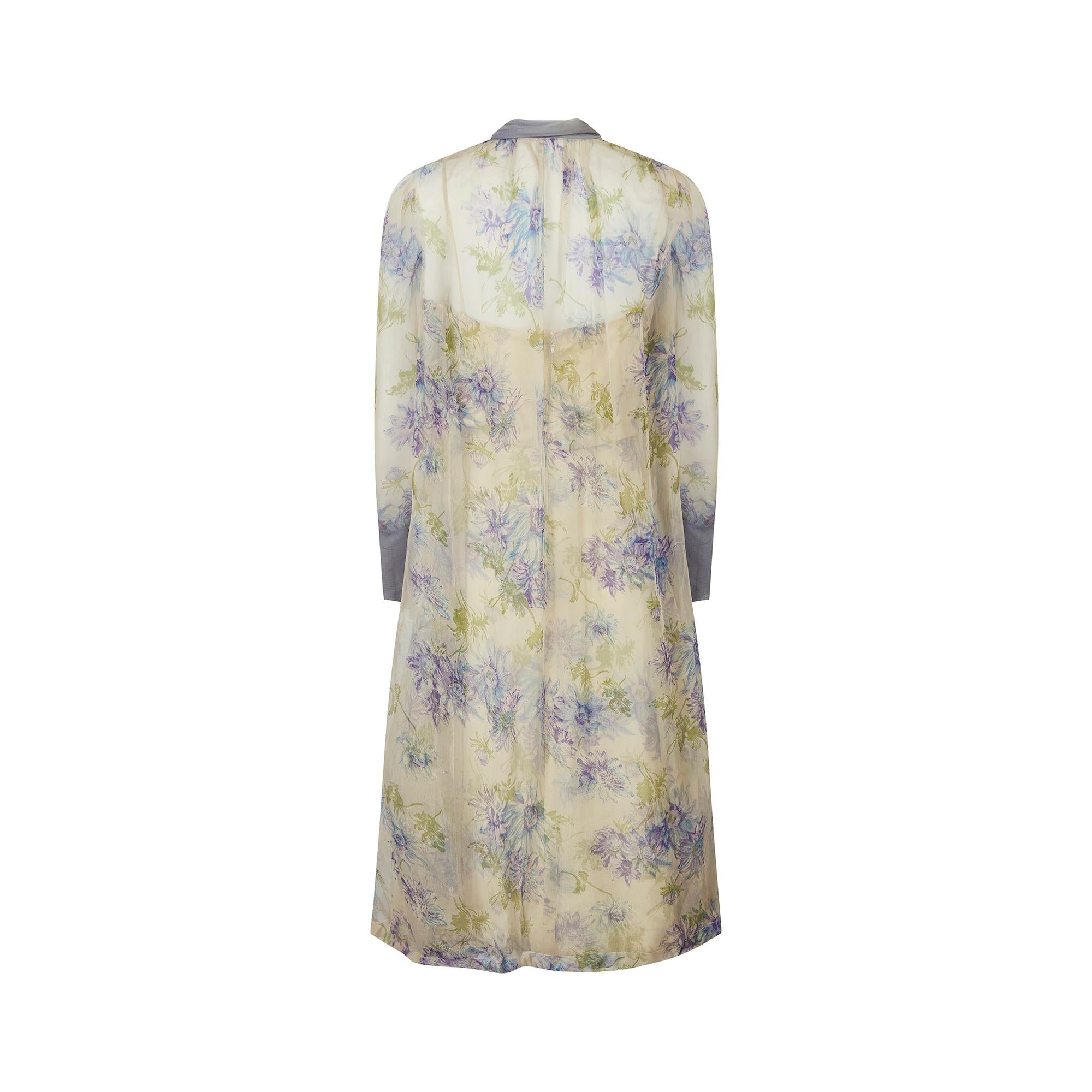 Women's 1960s Lilac and Cream Floral Silk Dress Ensemble For Sale