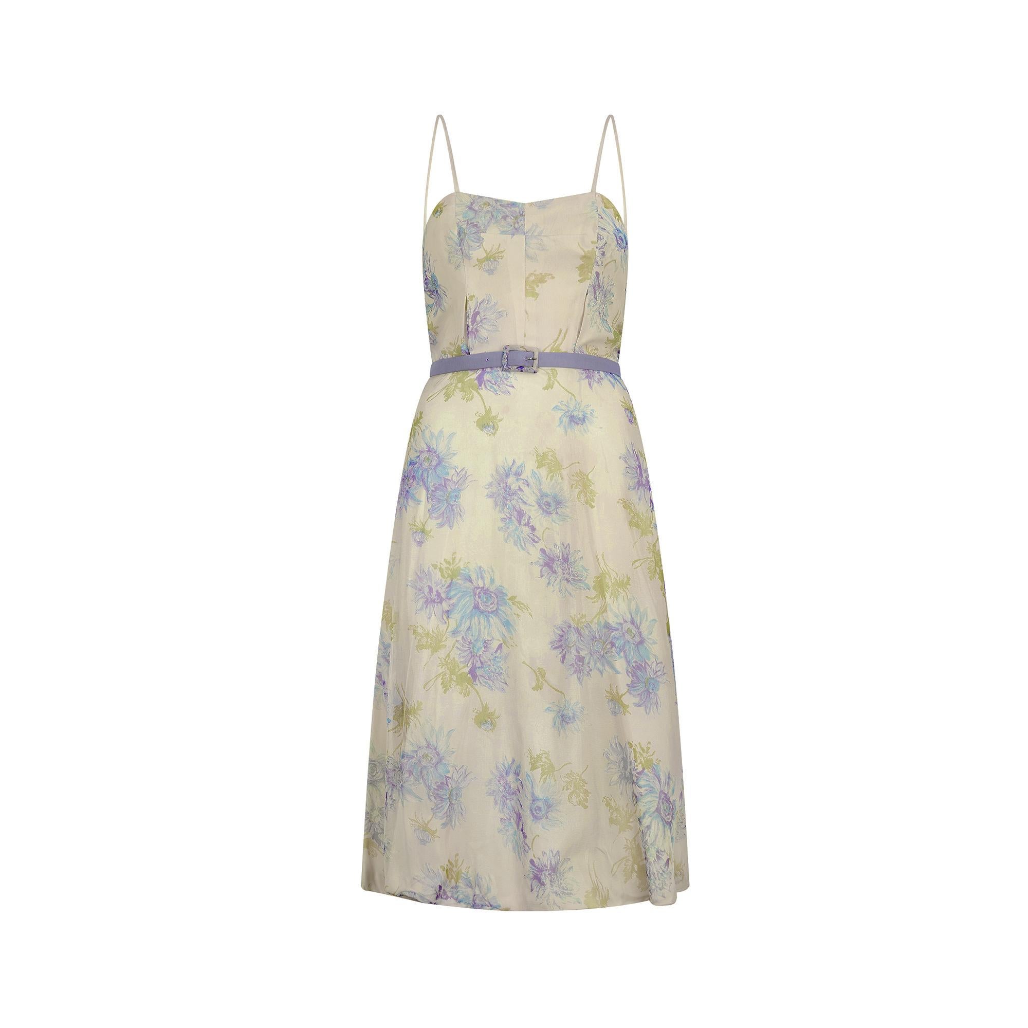 1960s Lilac and Cream Floral Silk Dress Ensemble For Sale 3