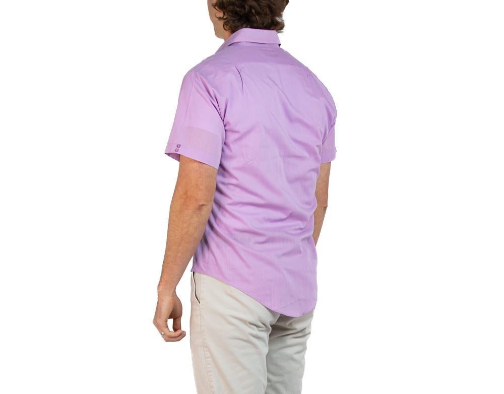 Women's or Men's 1960S Lilac Poly/Cotton Men's Short Sleeve Button Down Shirt For Sale