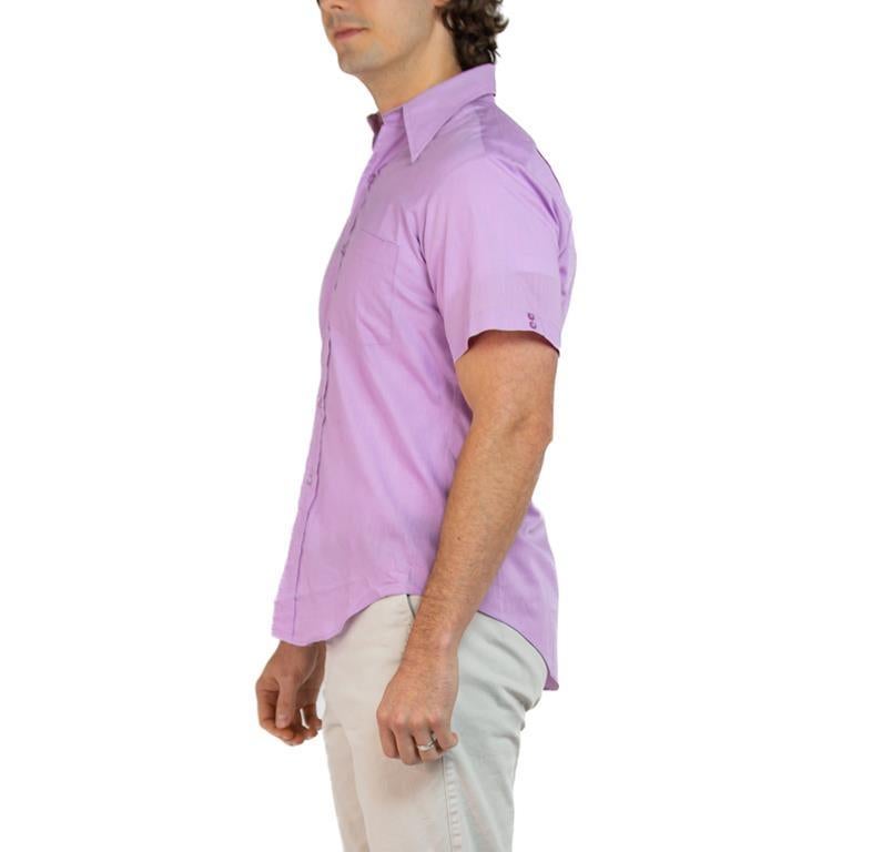 1960S Lilac Poly/Cotton Men's Short Sleeve Button Down Shirt For Sale 1