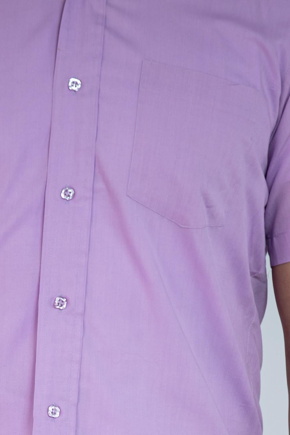1960S Lilac Poly/Cotton Men's Short Sleeve Button Down Shirt For Sale 3