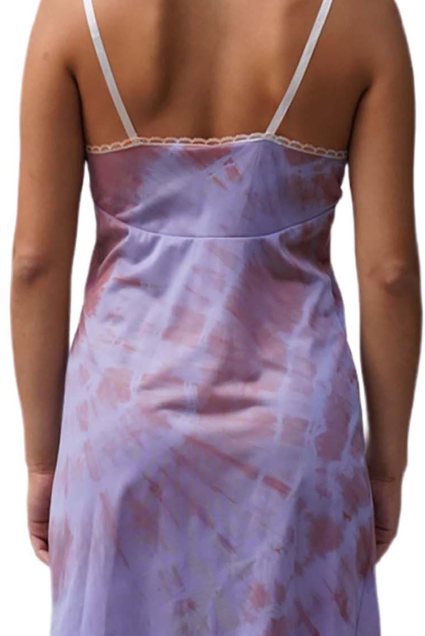 1960S Lila Poly/Nylon Tricot Jersey Tie-Dyed Slip Kleid im Angebot 4