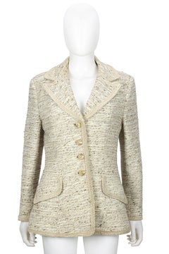 1960s Lilli Ann Beige Boucle Blazer with Ribbon Trim
