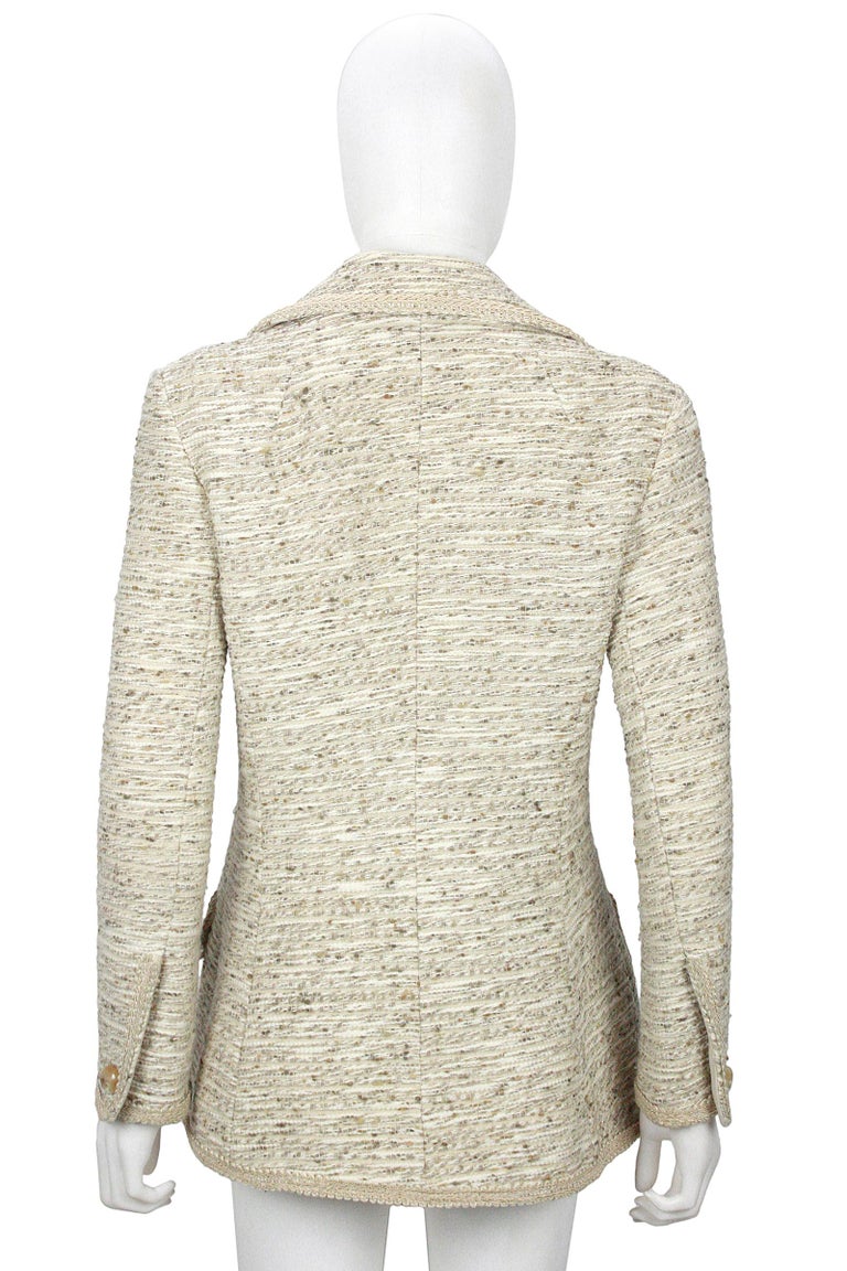 1960s Lilli Ann Beige Boucle Blazer with Ribbon Trim For Sale at 1stDibs