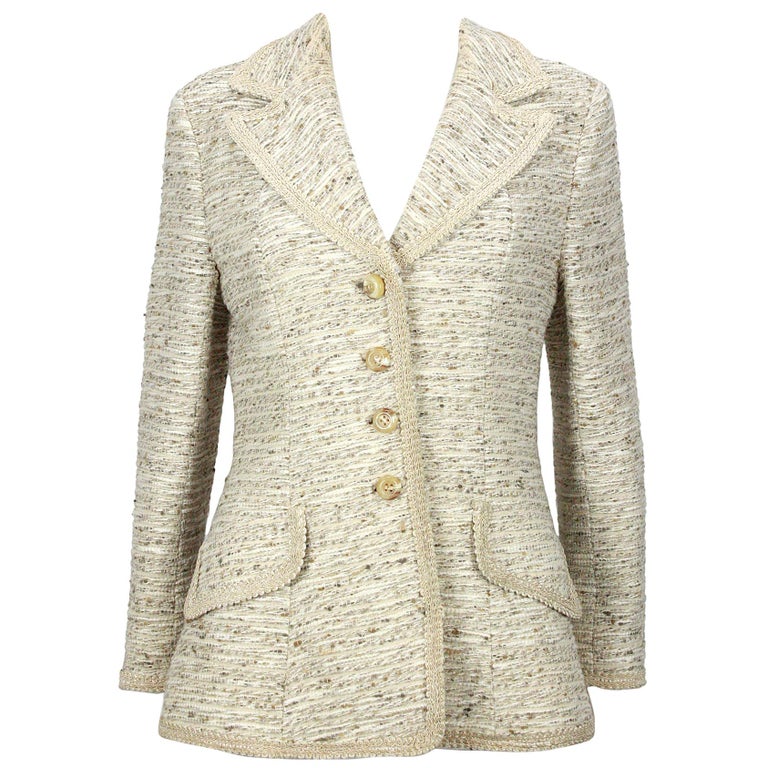 1960s Lilli Ann Beige Boucle Blazer with Ribbon Trim For Sale at 1stDibs