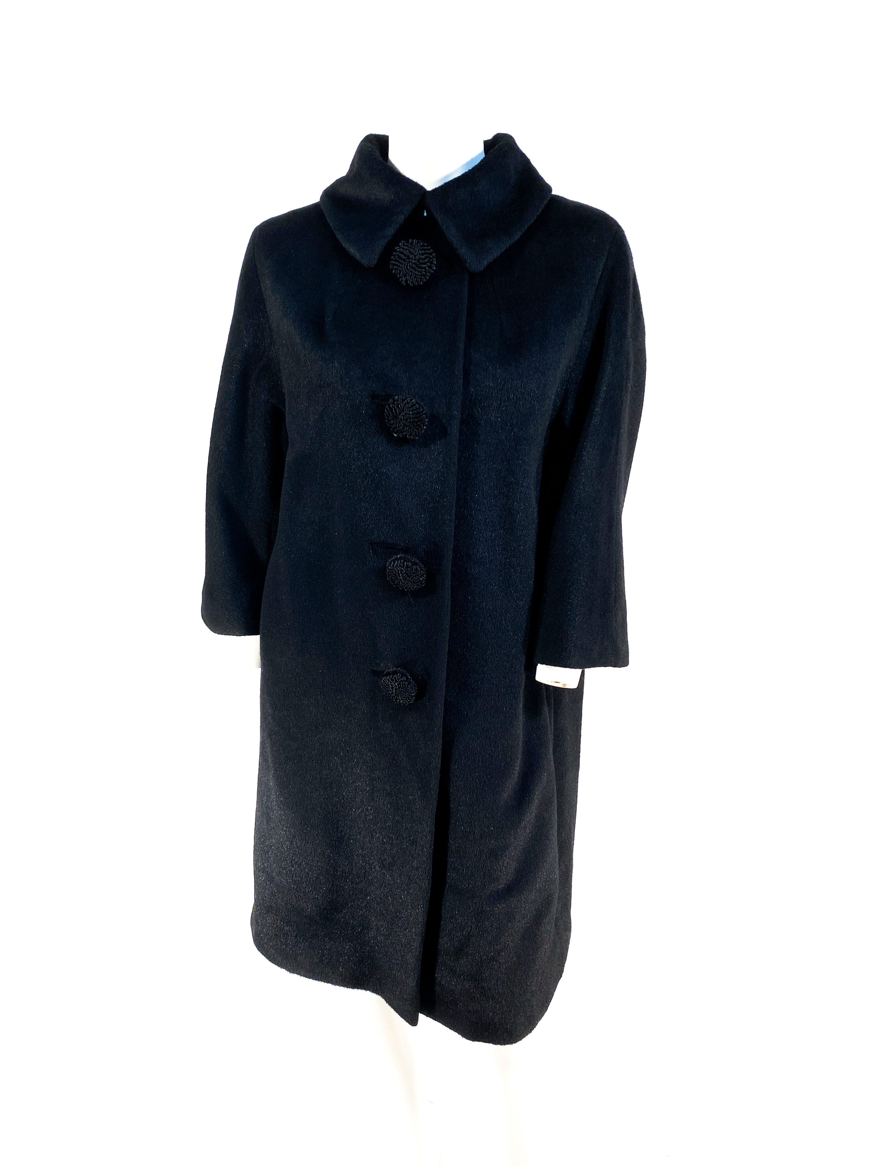 1960s Lilli Ann Black Cashmere Coat 3
