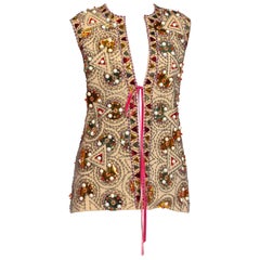 1960S LILLI ANN Cream Wool Knit Psychedelic Mod Geometric Beaded Vest