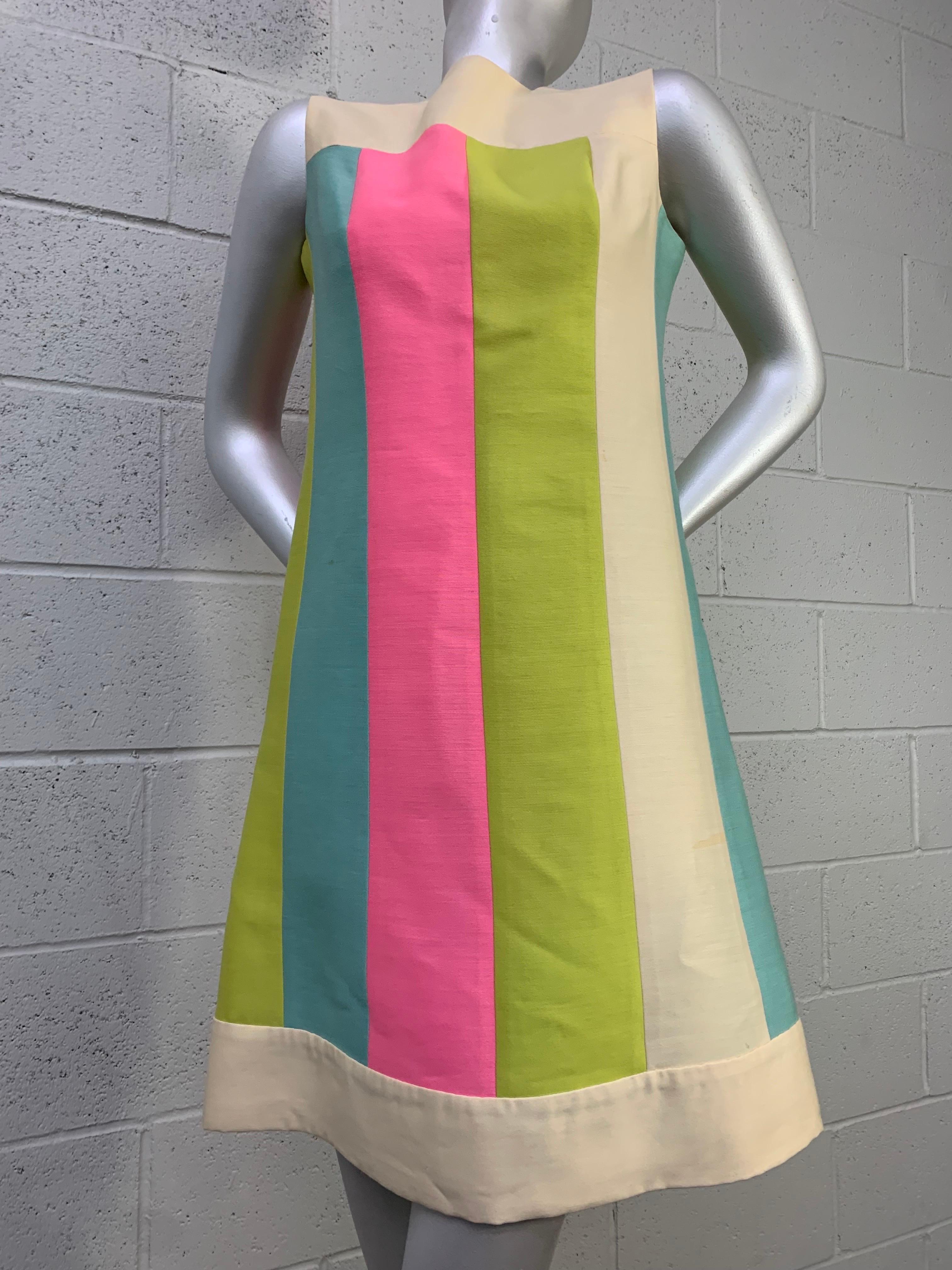 1960s Lilli Ann Mod Pastel Color-Block A-Line Dress & Trapeze Coat Ensemble For Sale 5