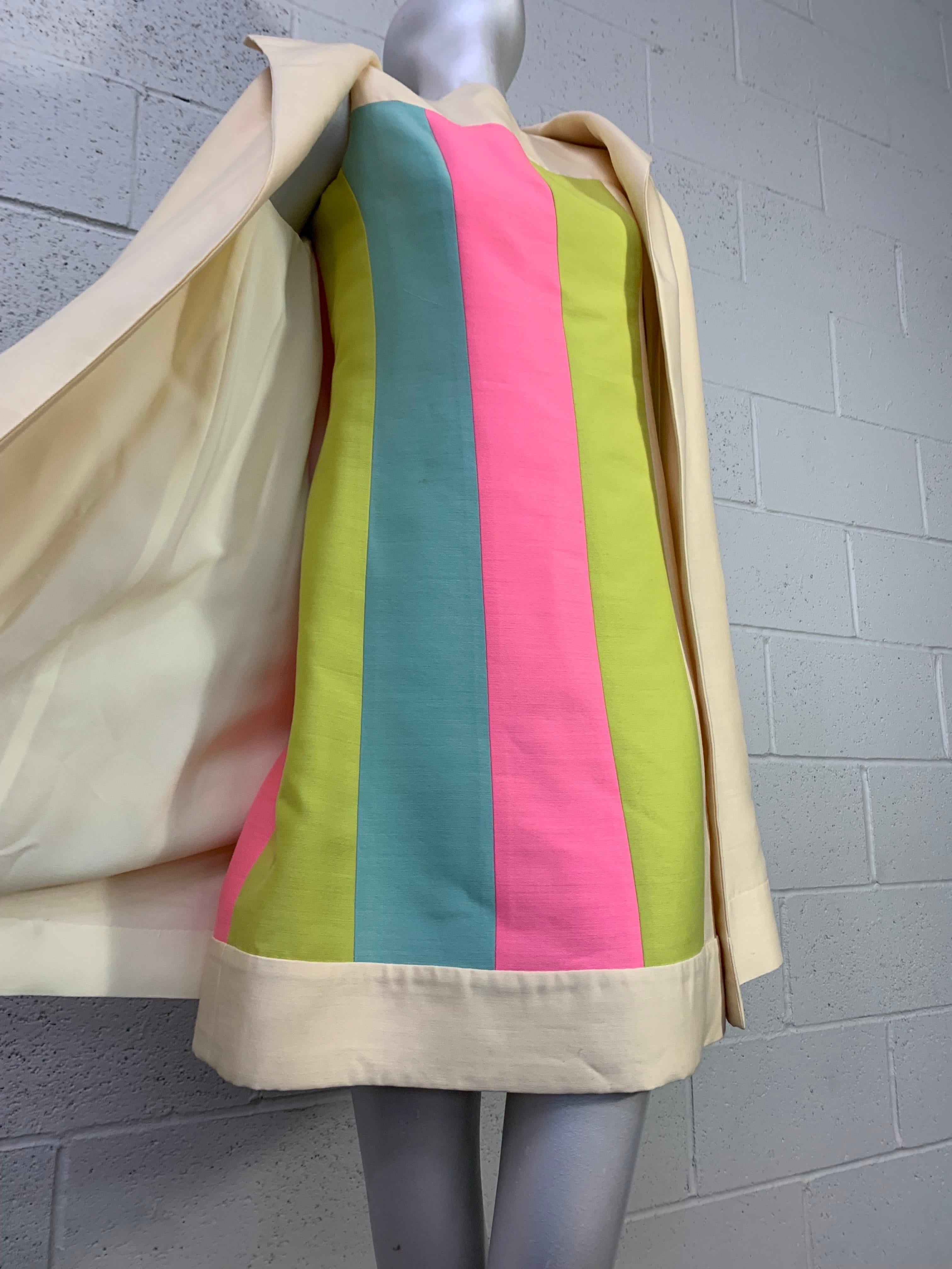 Brown 1960s Lilli Ann Mod Pastel Color-Block A-Line Dress & Trapeze Coat Ensemble For Sale