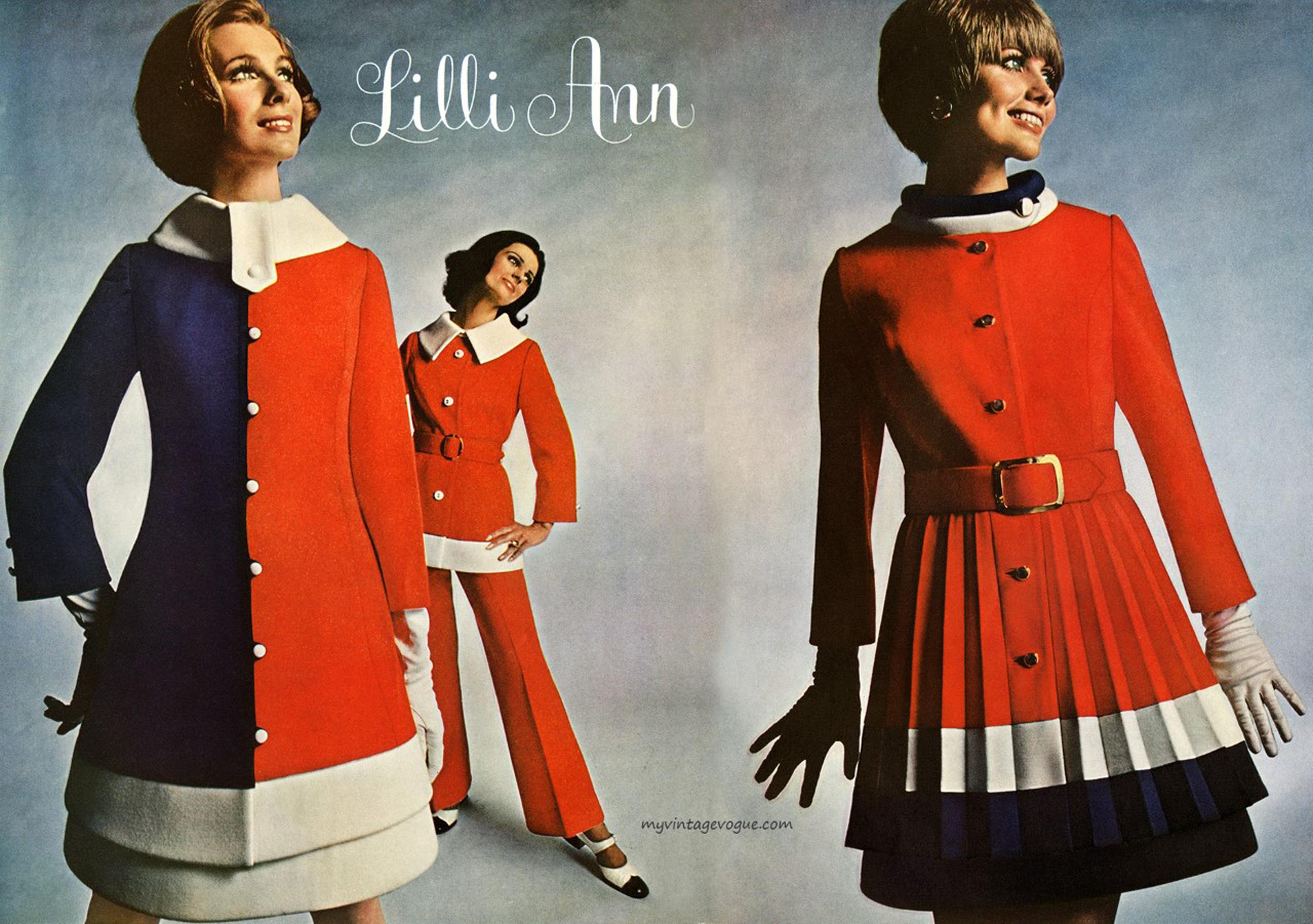 1960's Lilli Ann Red White & Blue Wool Knit Mod Sleeveless Dress & Pleated Coat  4
