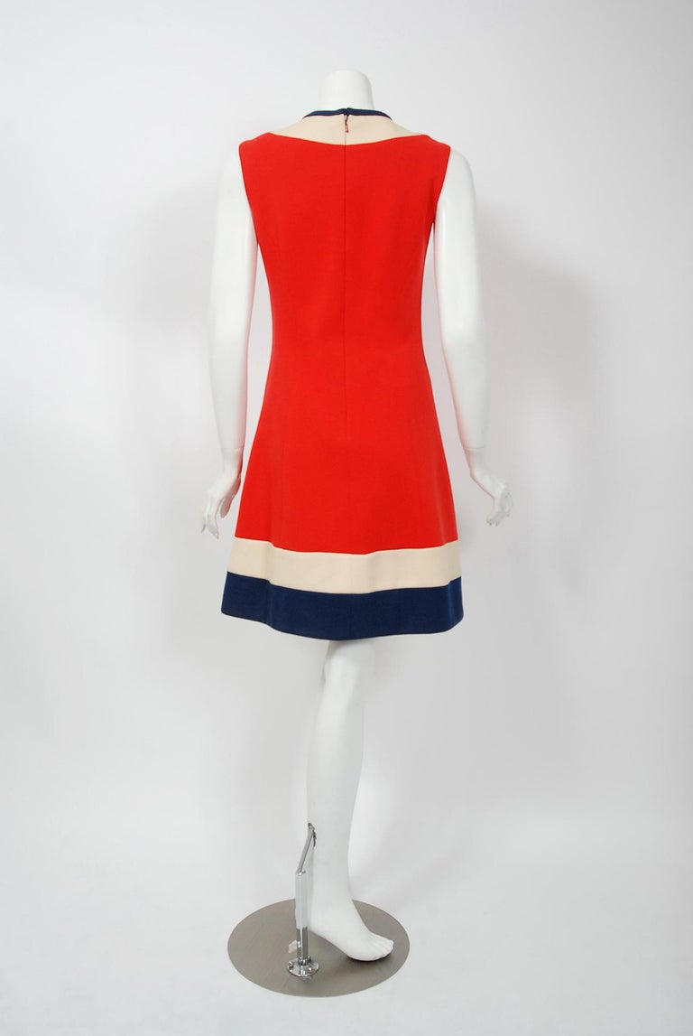 1960's Lilli Ann Red White and Blue Wool Knit Mod Sleeveless Dress and ...