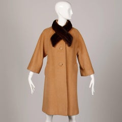 1960s Lilli Ann Vintage Camel Wool Coat with Mink Fur Collar