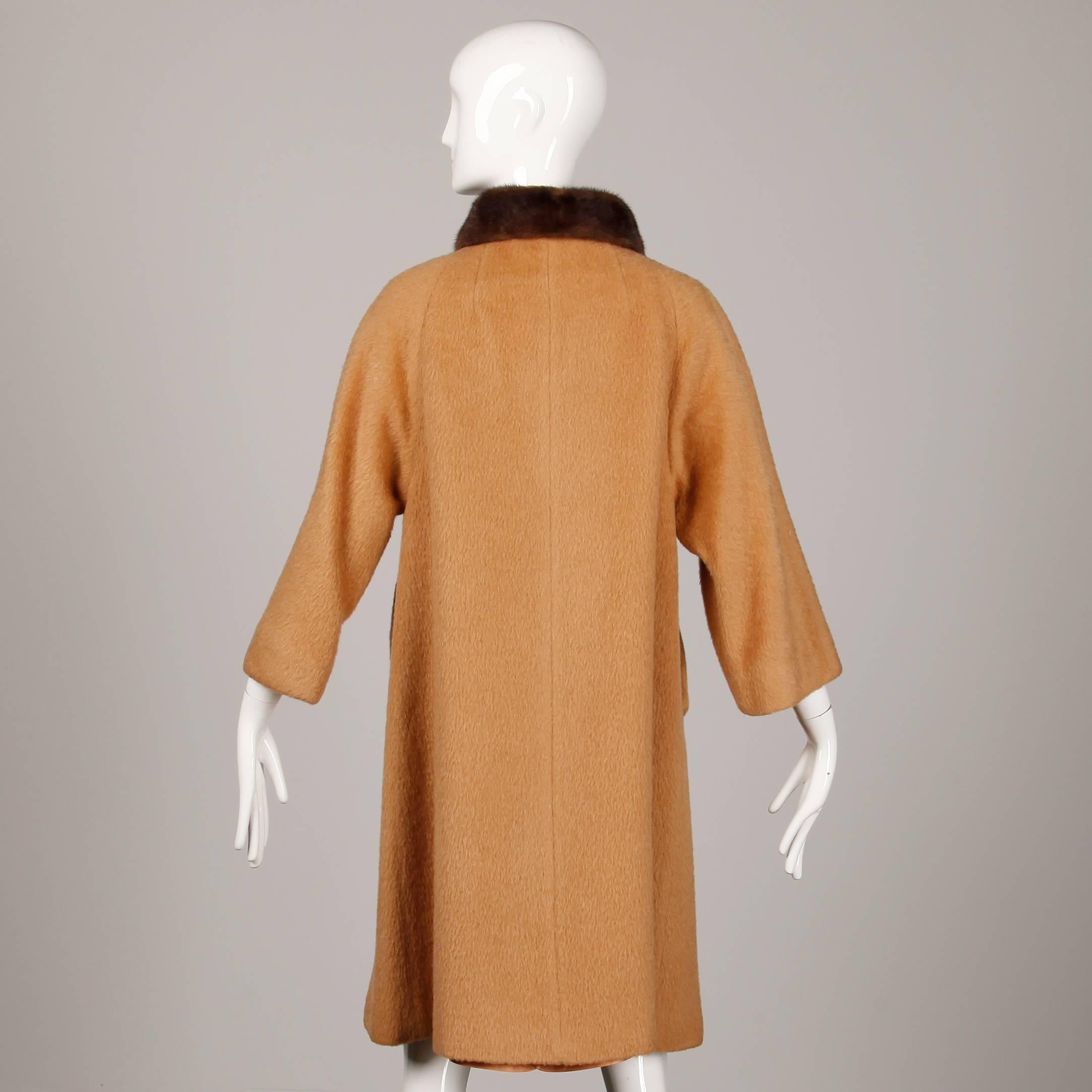1960s Lilli Ann Vintage Camel Wool Coat with Mink Fur Collar In Excellent Condition In Sparks, NV