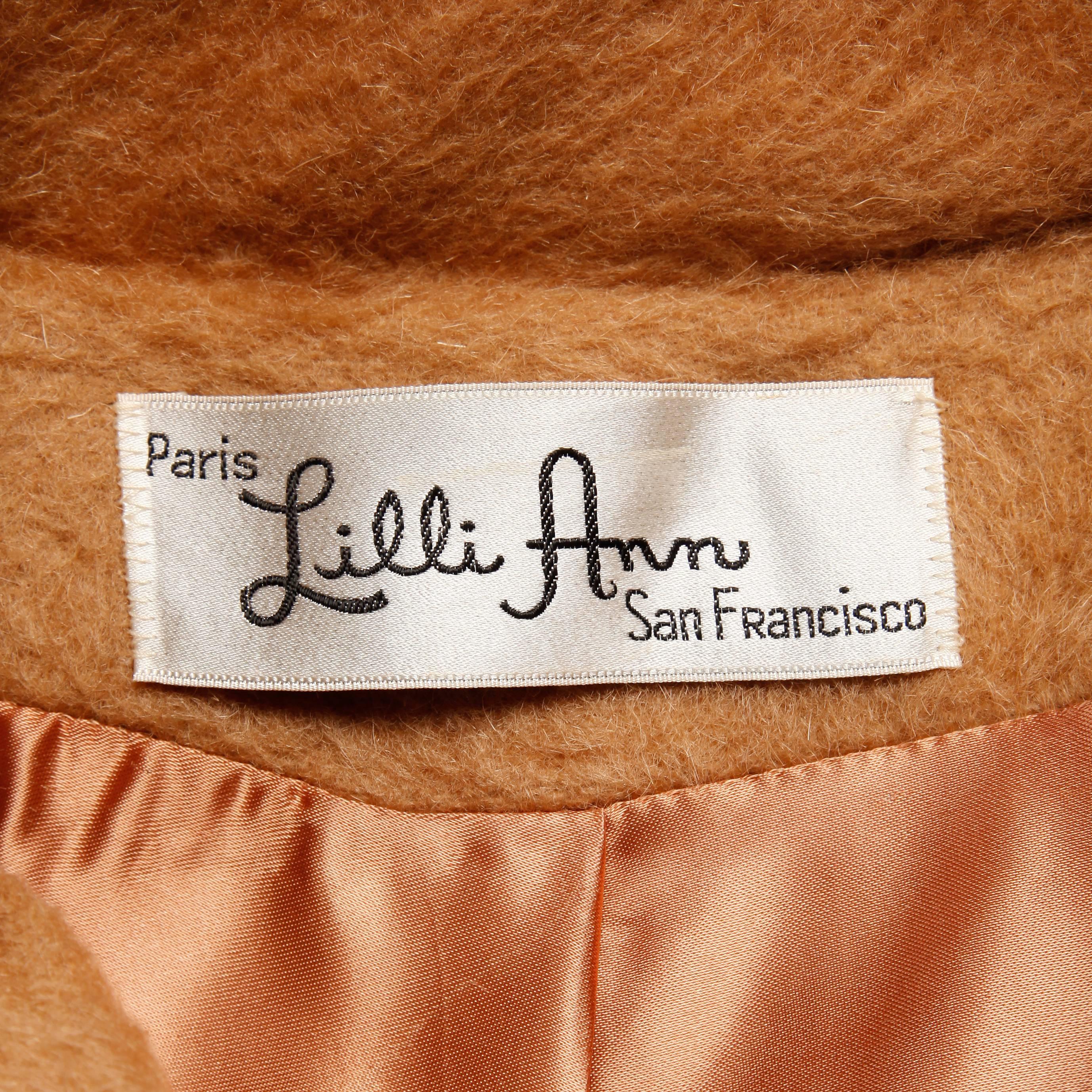 1960s Lilli Ann Vintage Camel Wool Coat with Mink Fur Collar 1