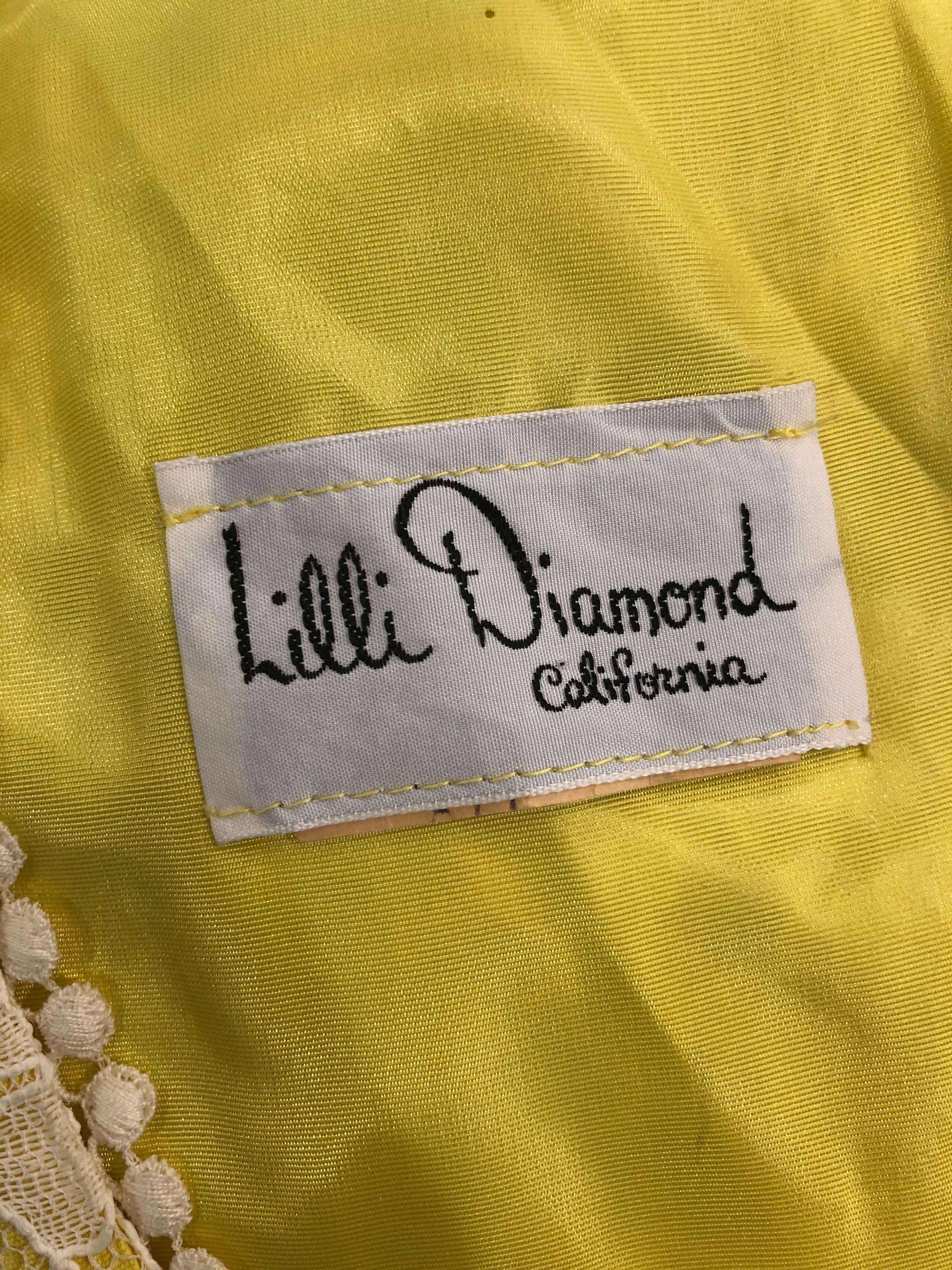 1960s Lilli Diamond Canary Yellow and White Lace Silk Vintage 60s Dress For Sale 6