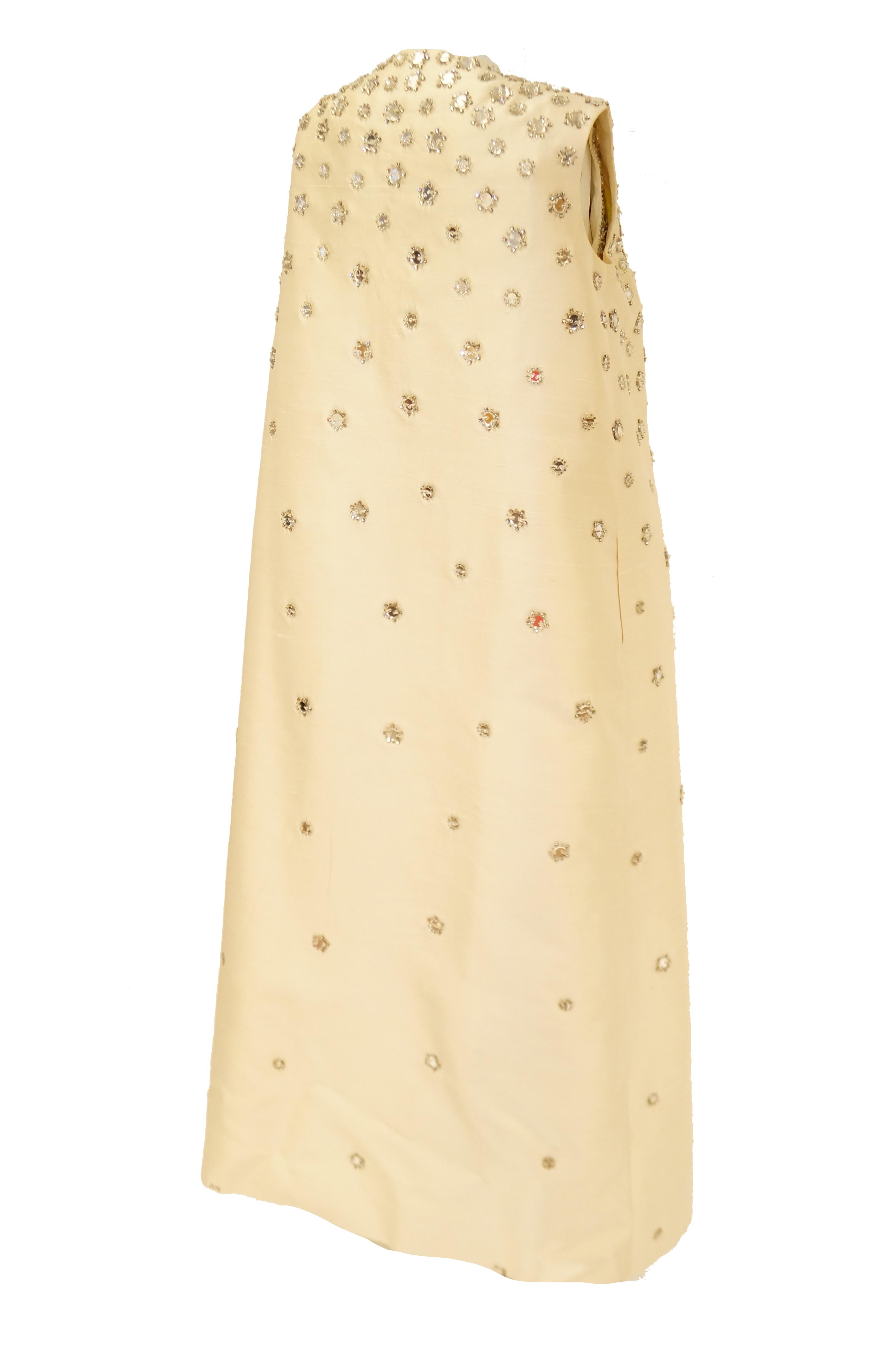  1960s Lillie Rubin Cream Dress with Neon Yellow Bow and Mirror Sequin Detail 5