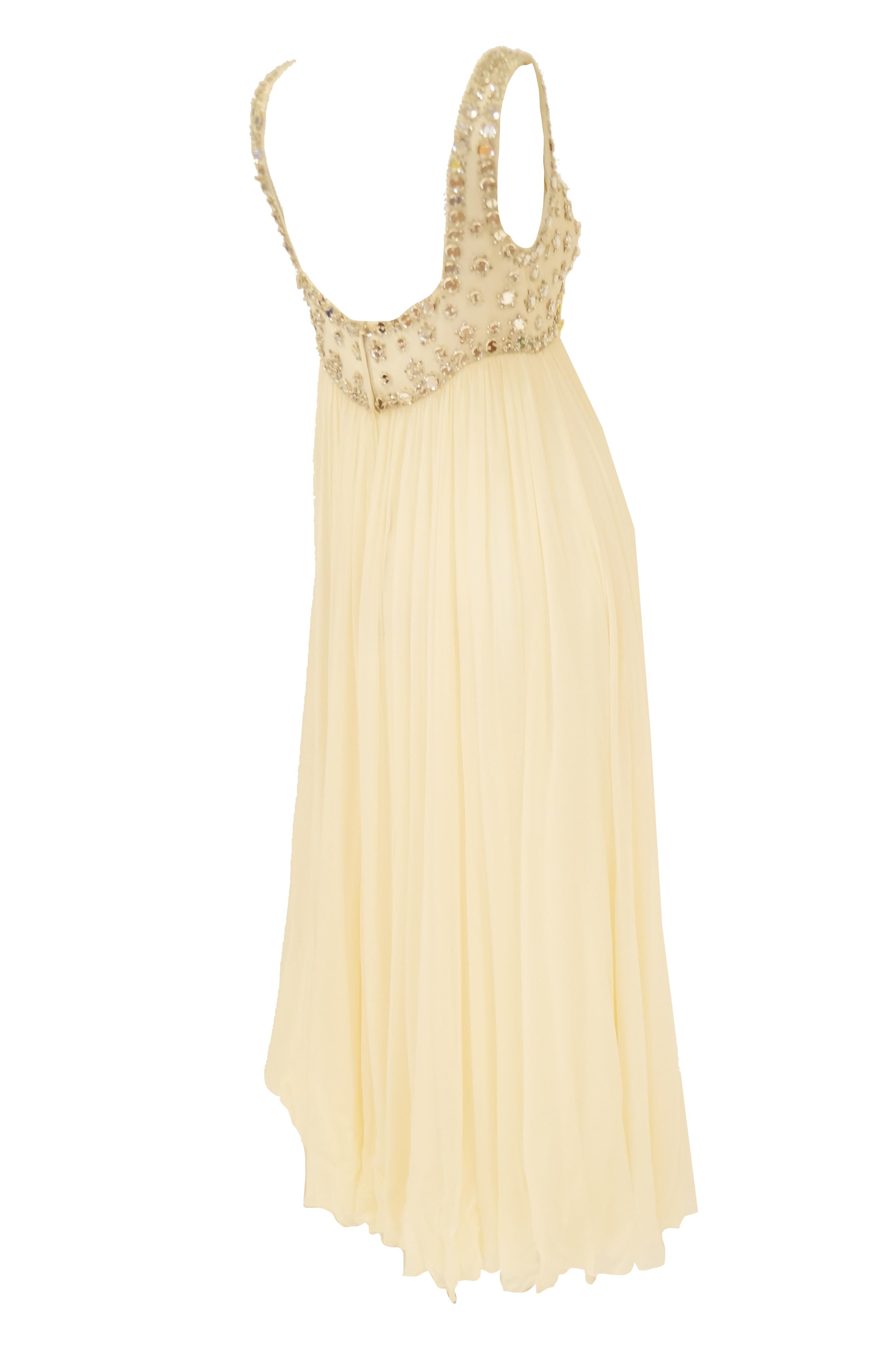  1960s Lillie Rubin Cream Dress with Neon Yellow Bow and Mirror Sequin Detail 2
