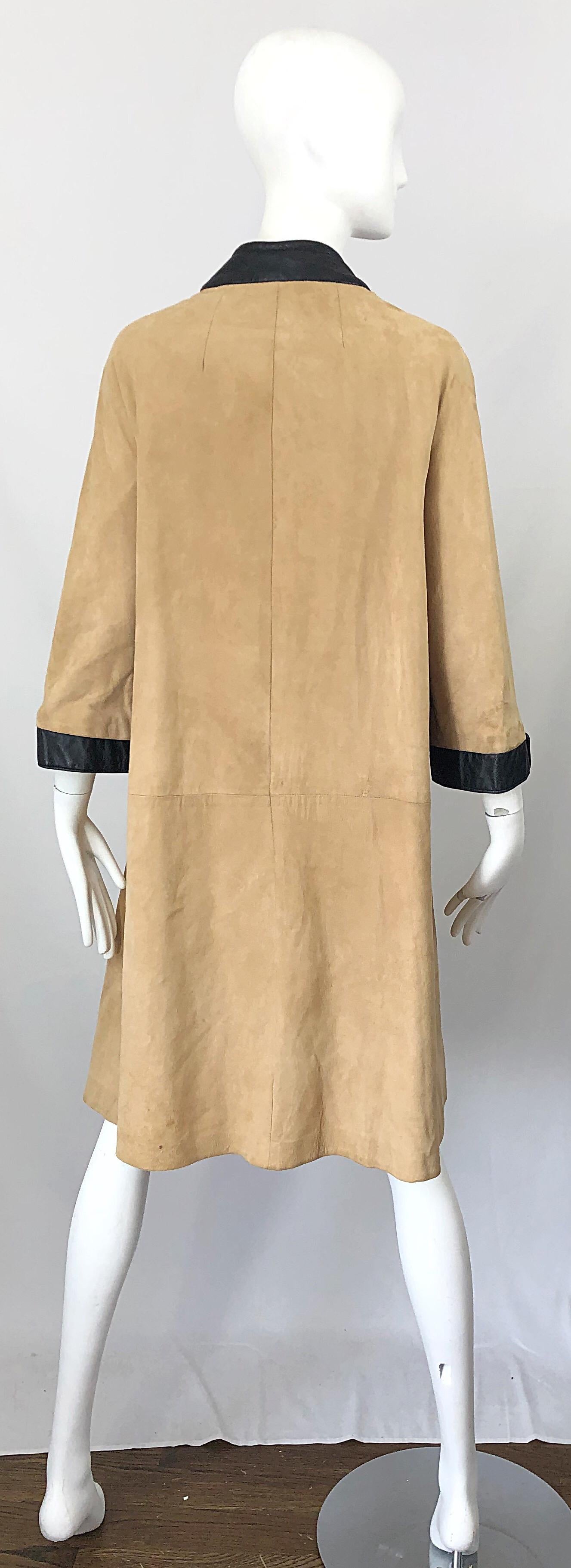 1960s Lillie Rubin Tan + Black Suede and Leather Vintage 60s Swing Jacket Coat 6