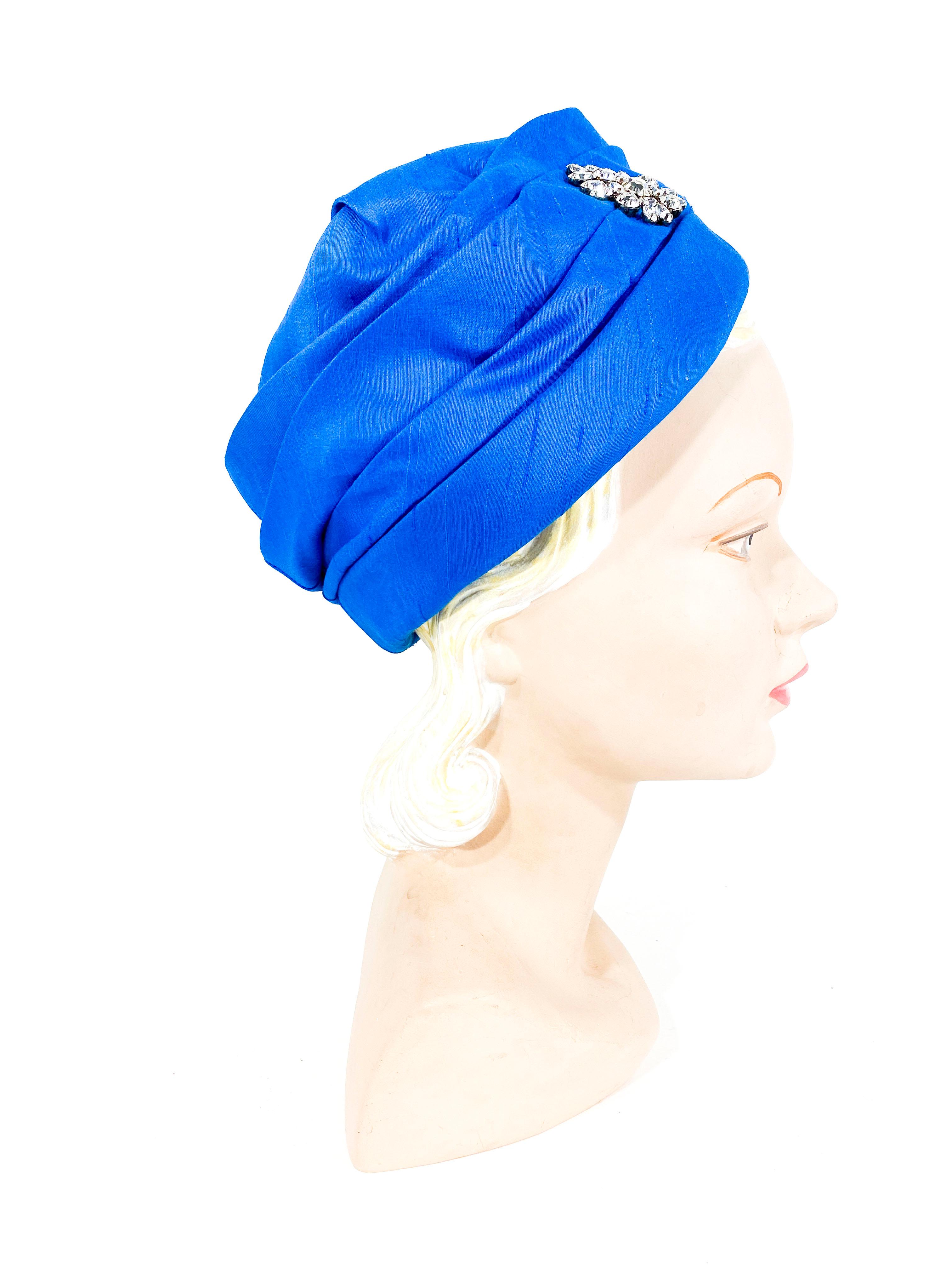 Gray 1960s Lilly Daché Azure Blue Modified Turban For Sale