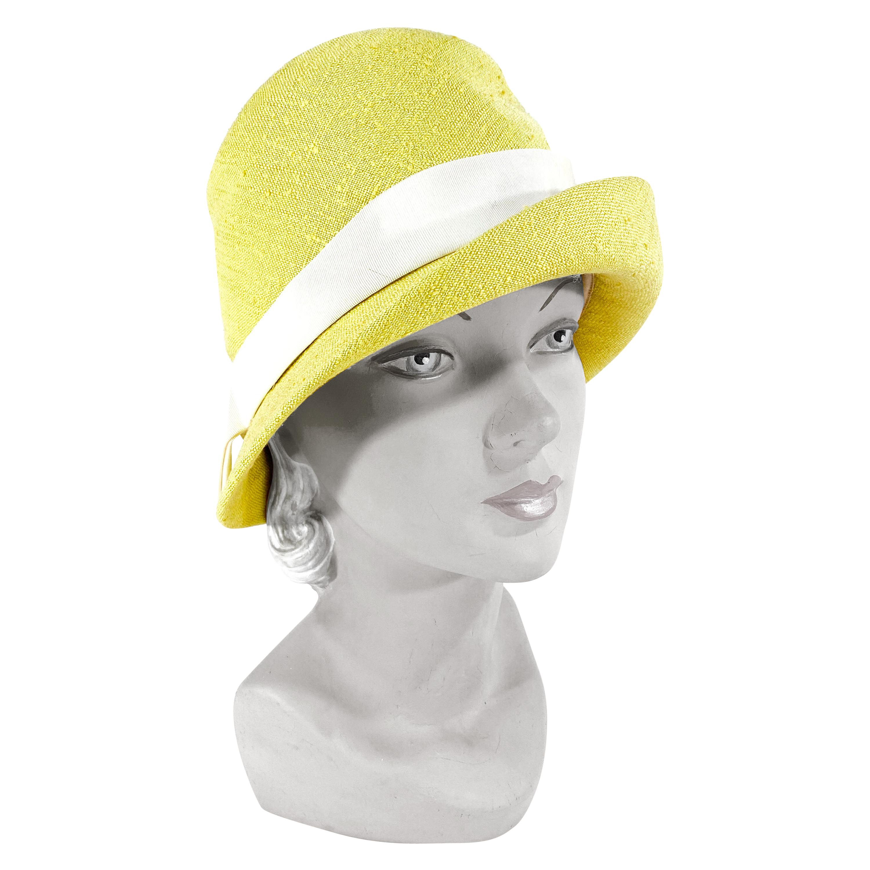 1960s Lilly Dache Green/Yellow Linen Hat
